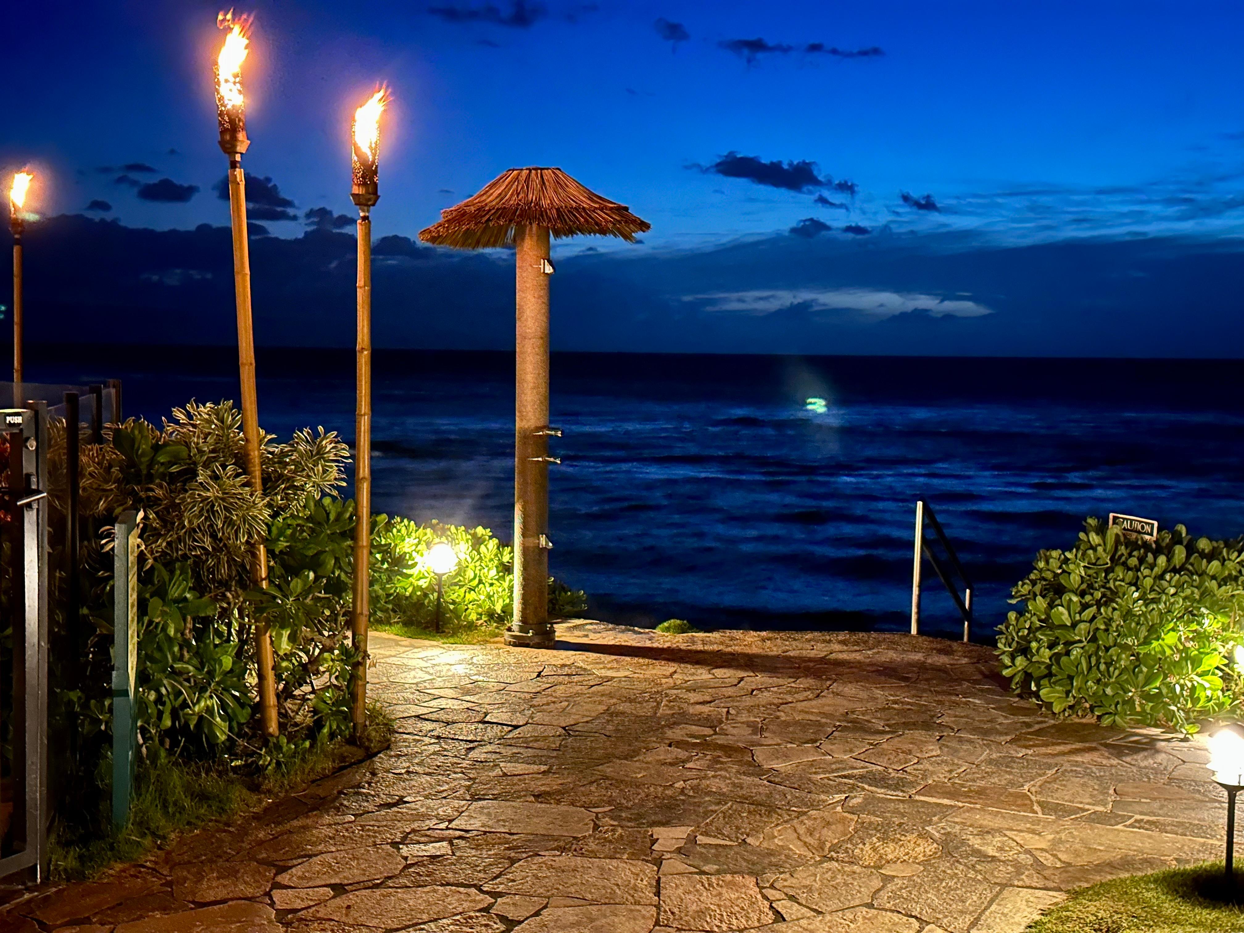 Path to beach at night
