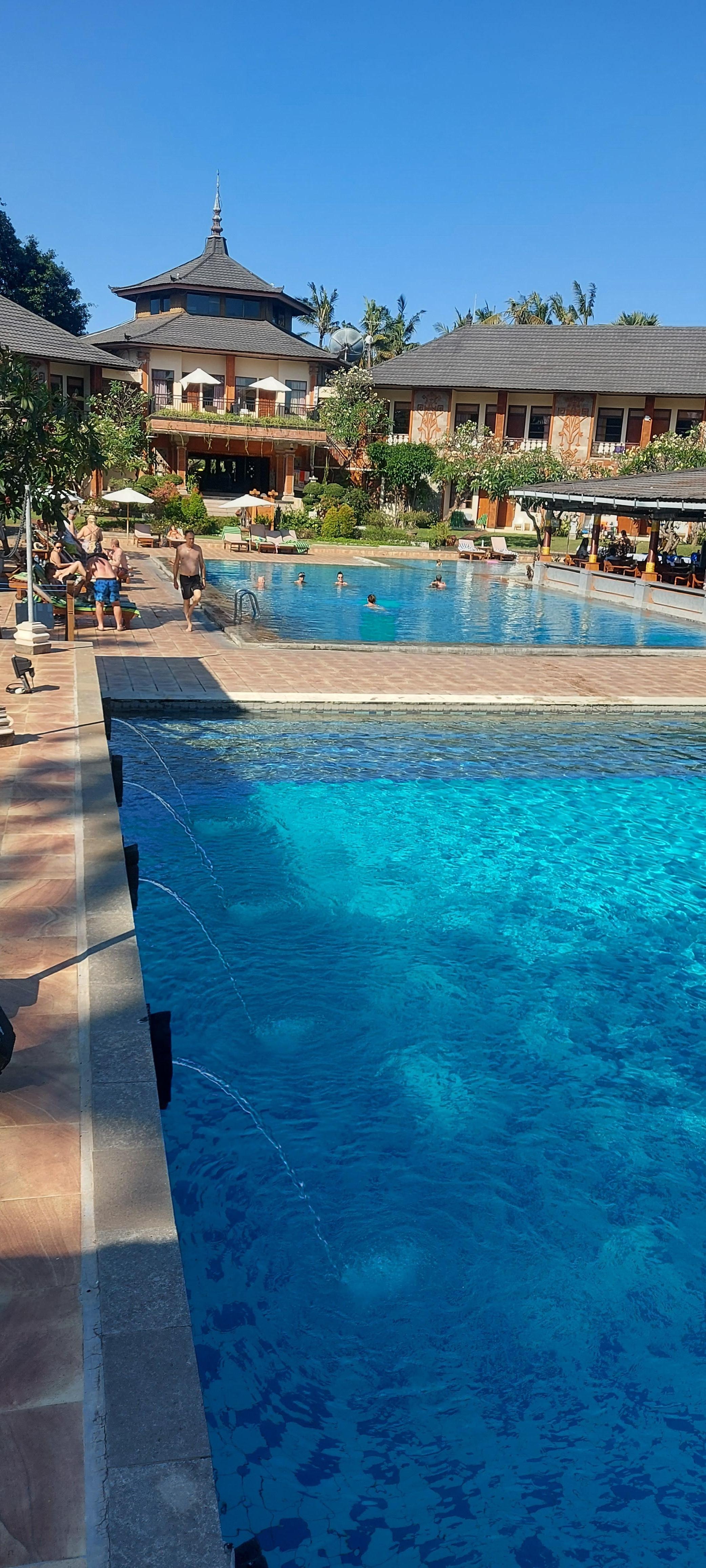 Pool view from beach to Hotel