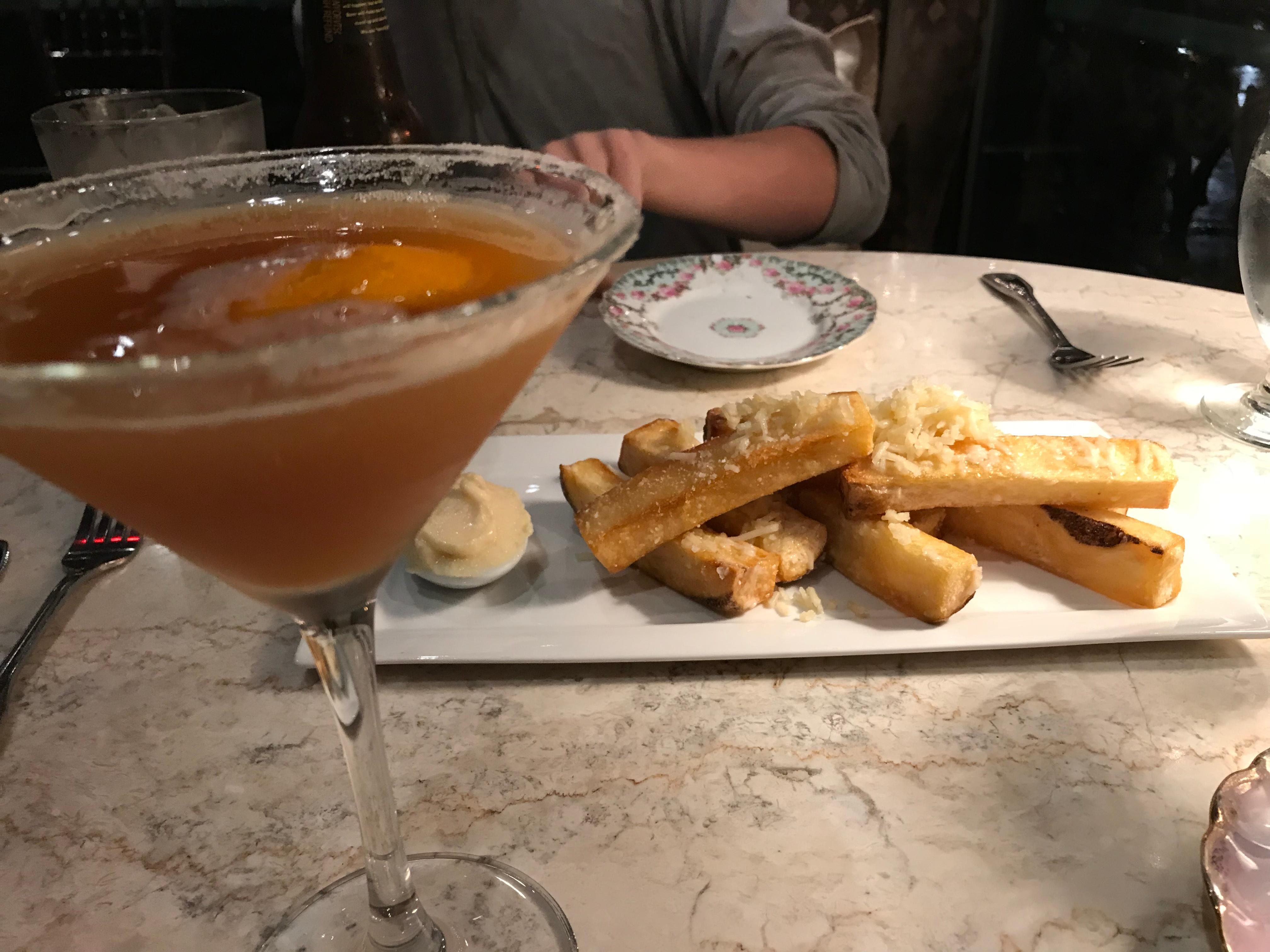 Lovely cocktail and truffle duck fat Parmesan fries