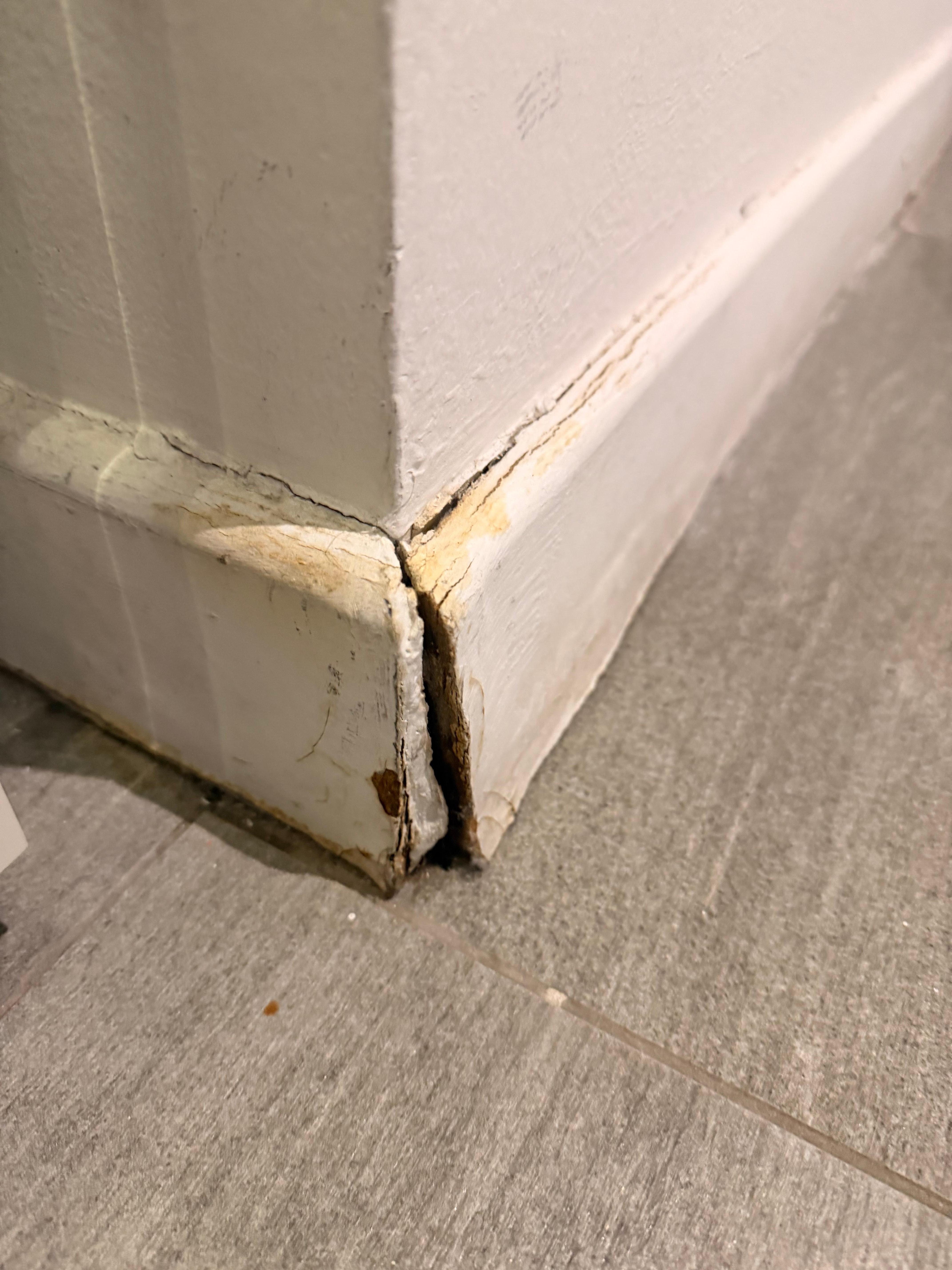 Warping of the base boards where water has been leaking