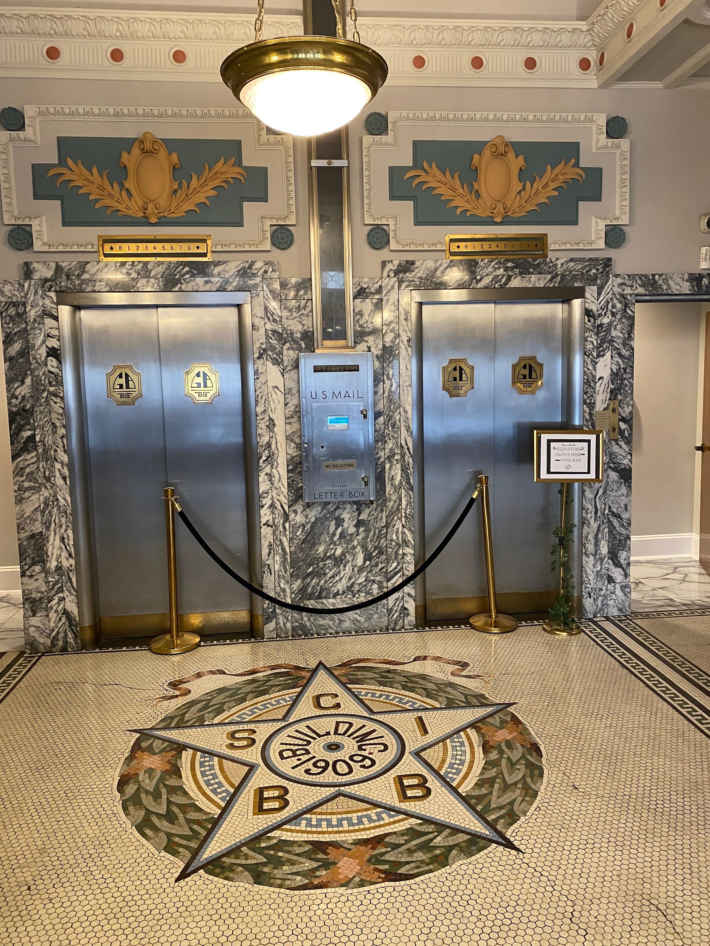 Main Lobby area.  Original Elevator Doors