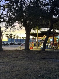 Walking from the rental across the park toward O'Maddy's, great food and happy hour spot.
