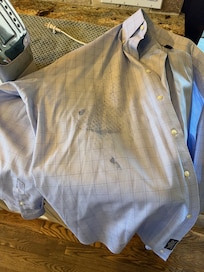 Shirt for the wedding, now ruined by the wax that came out of the iron.