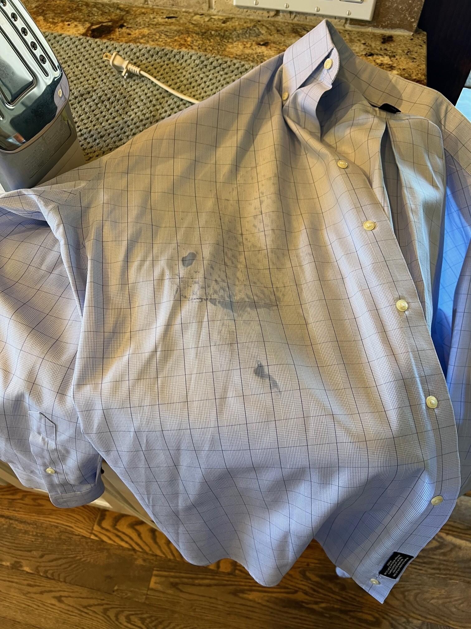 Shirt for the wedding, now ruined by the wax that came out of the iron.