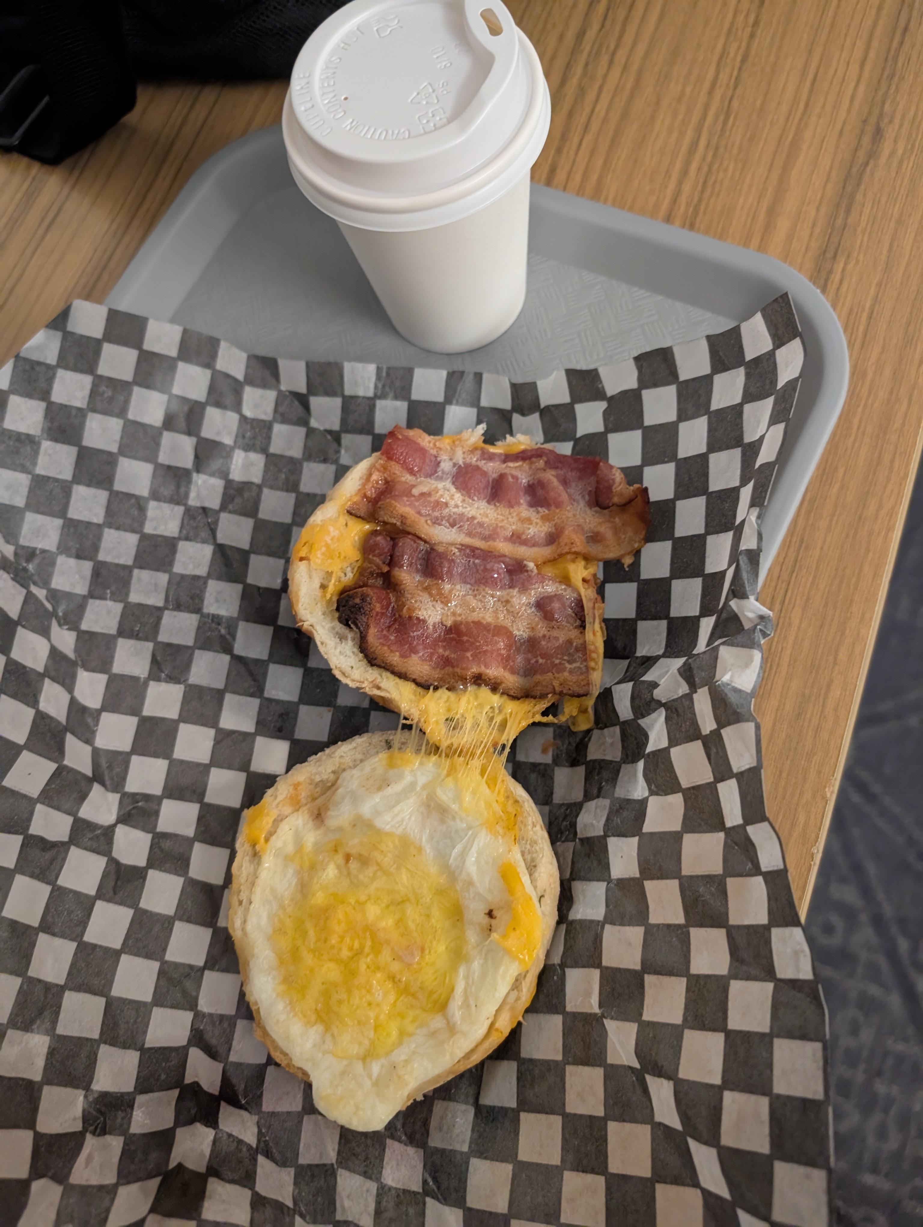 Breakfast sandwich was underwhelming.
Coffee was good.
