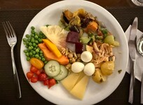 After eating lots and lots of meat on our trip, I was happy to have a bunch of vegetables and fruit.