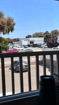 Scouts Coffee back entrance looking out motel door