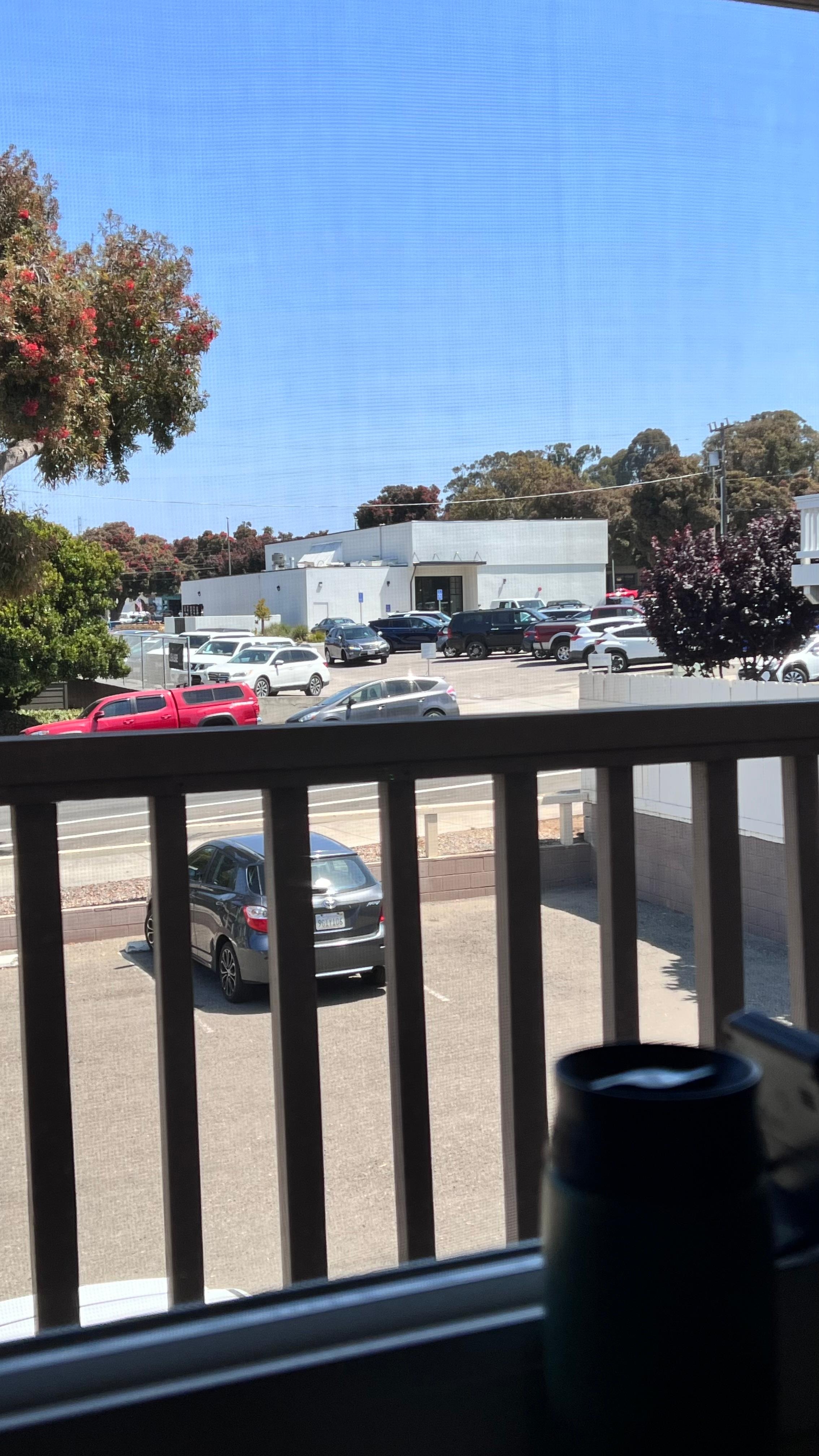 Scouts Coffee back entrance looking out motel door