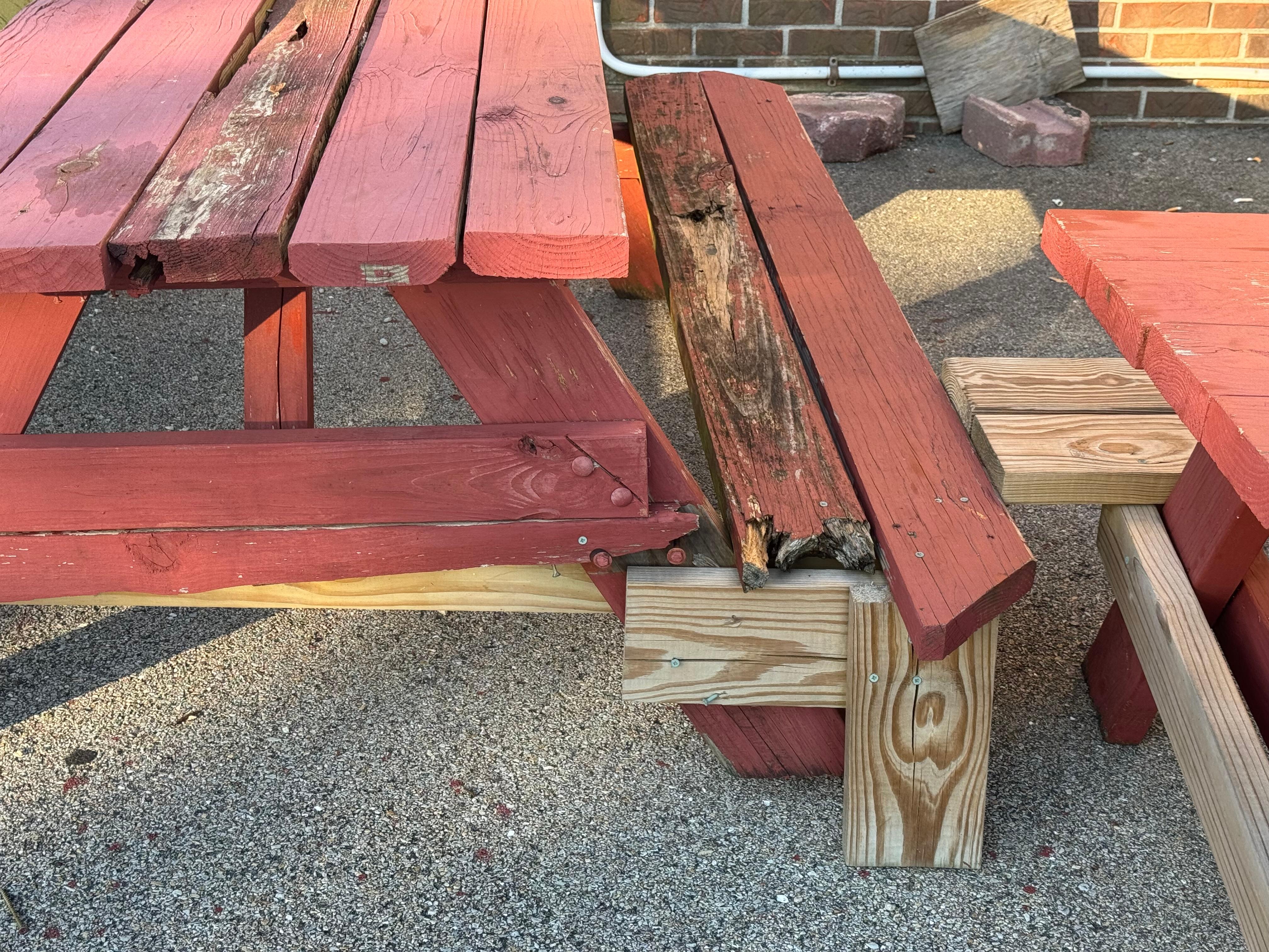 Table spliced together with pieces of wood