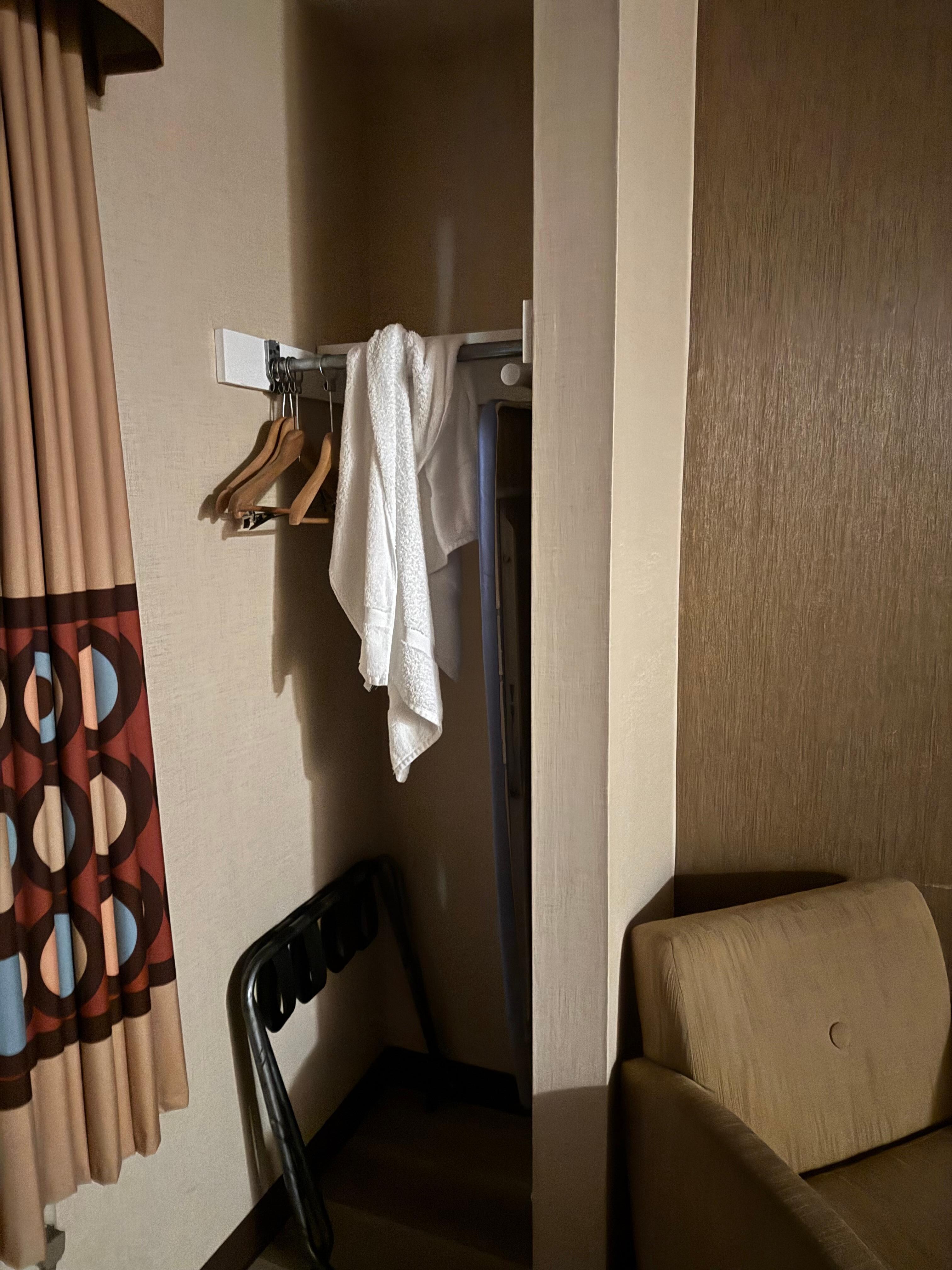 Dirty towel just left hanging in the room