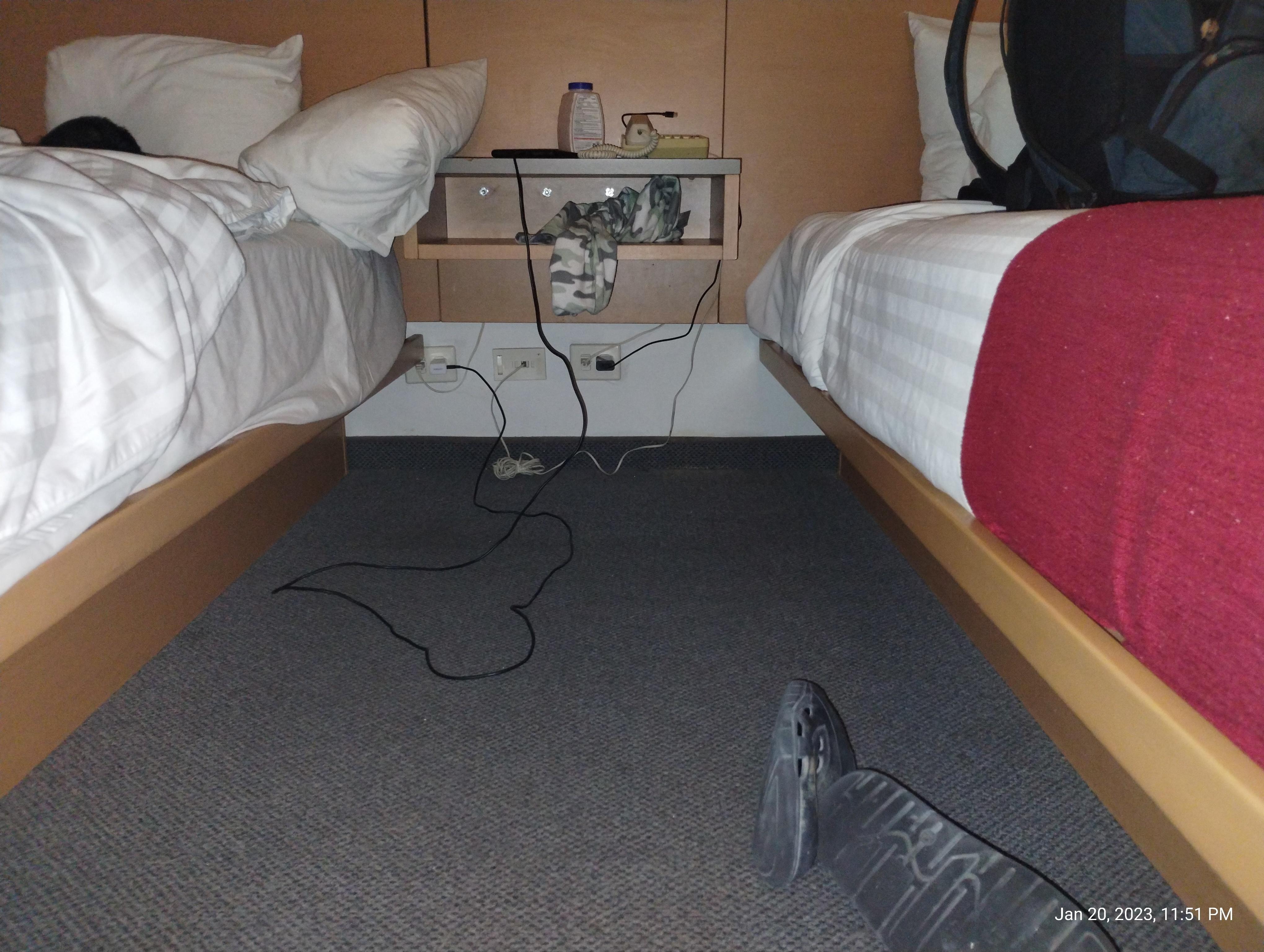 No reaching room being a
person with disability it was very difficult to reach down and plug the chargers