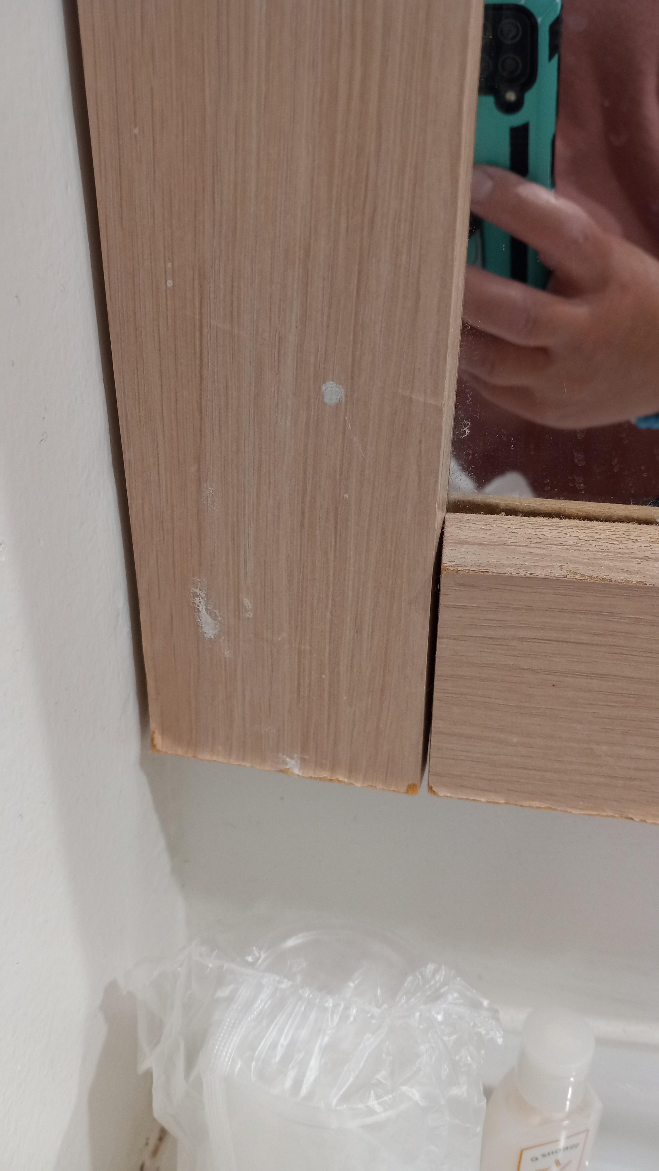 Bathroom mirror is in need of replacement, but besides that it also needs to be cleaned.
