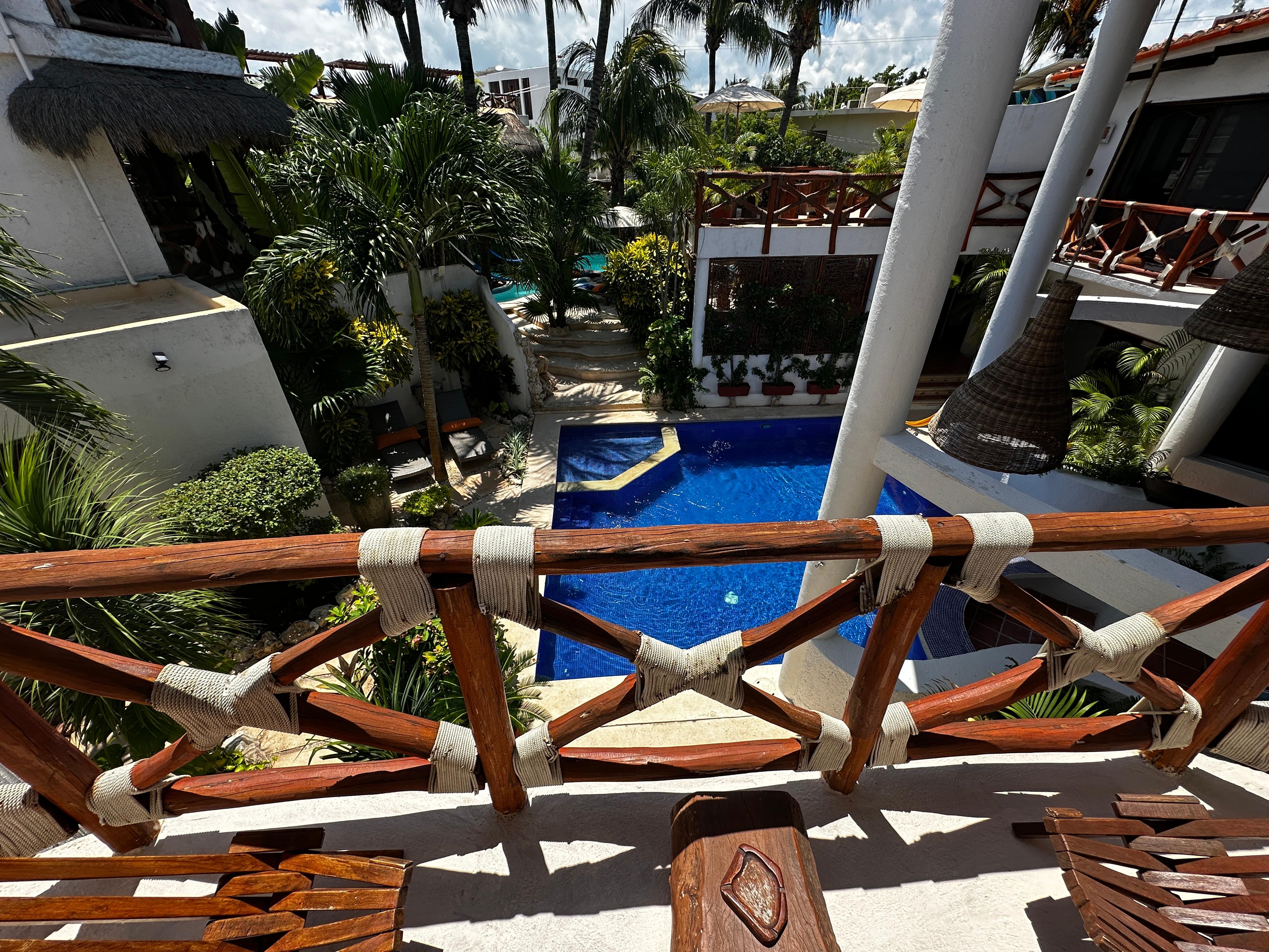 View from room of pool and bar.