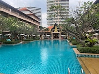 View from pool end to reception