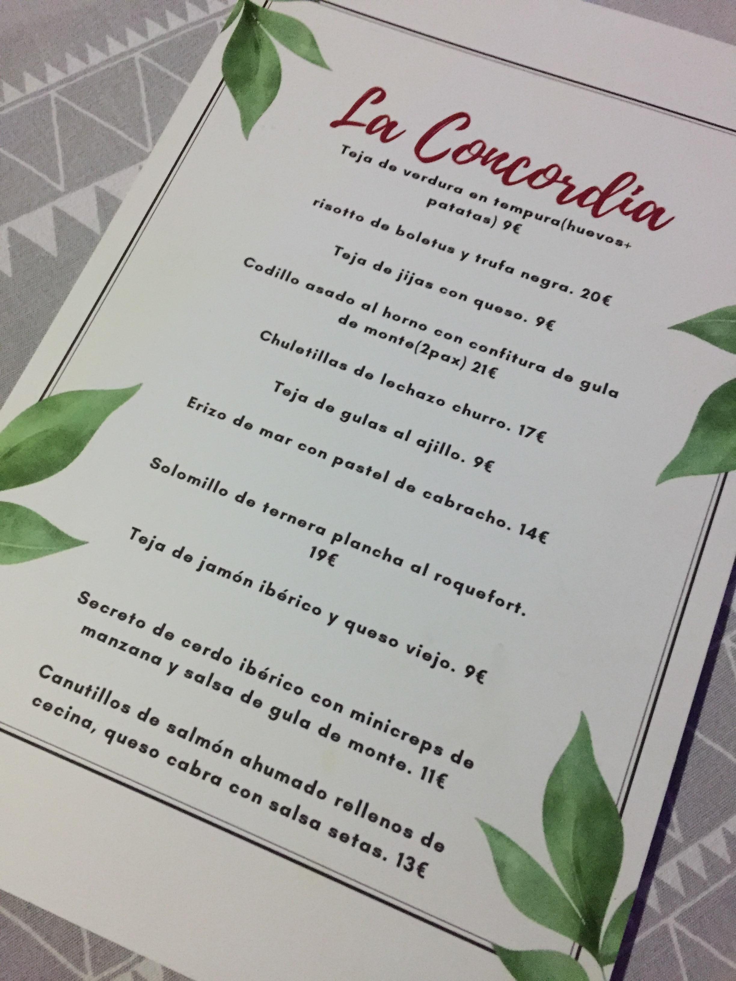 Carta del restaurante