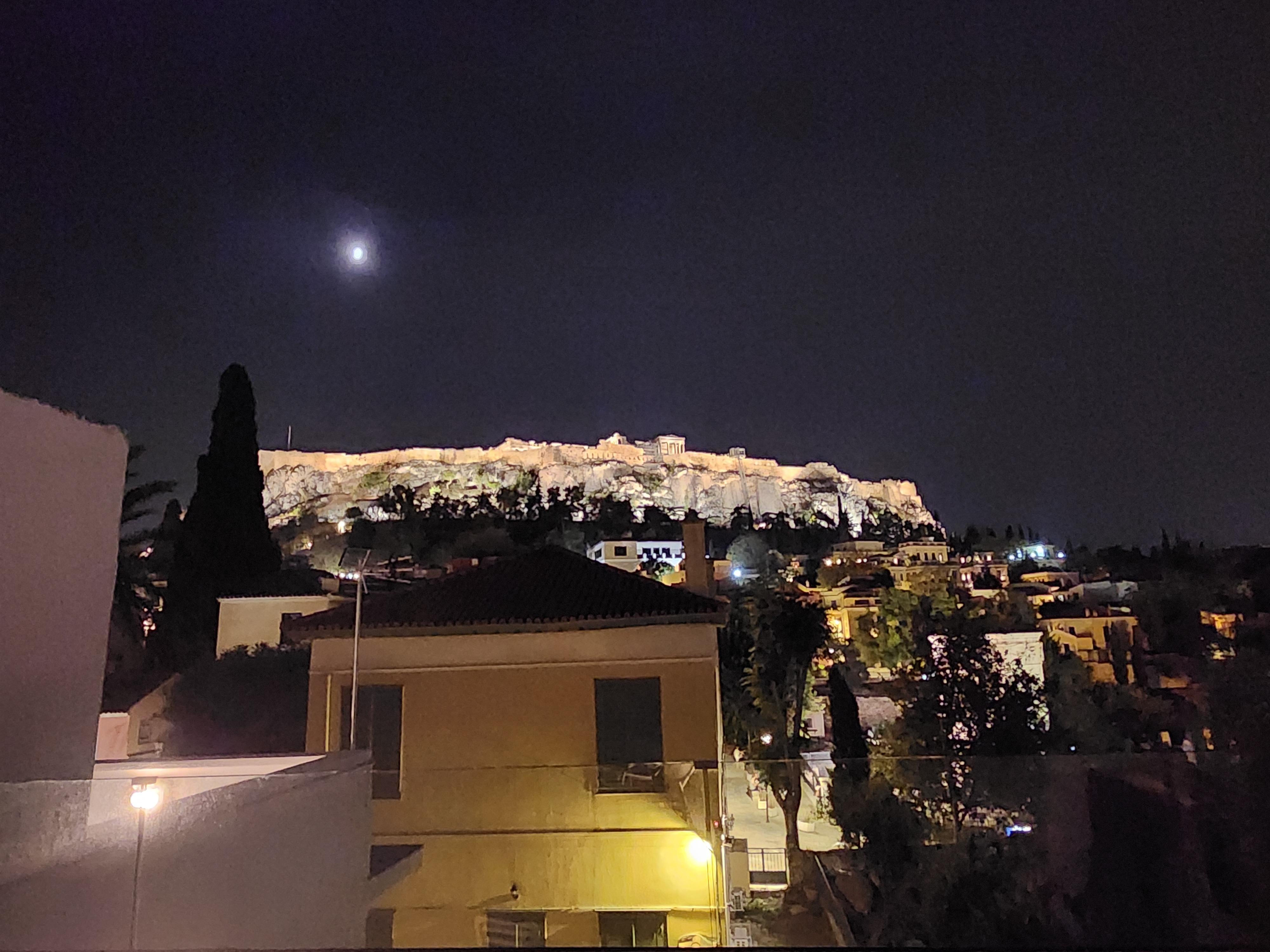 Acropolis from the rooftop terrace at night