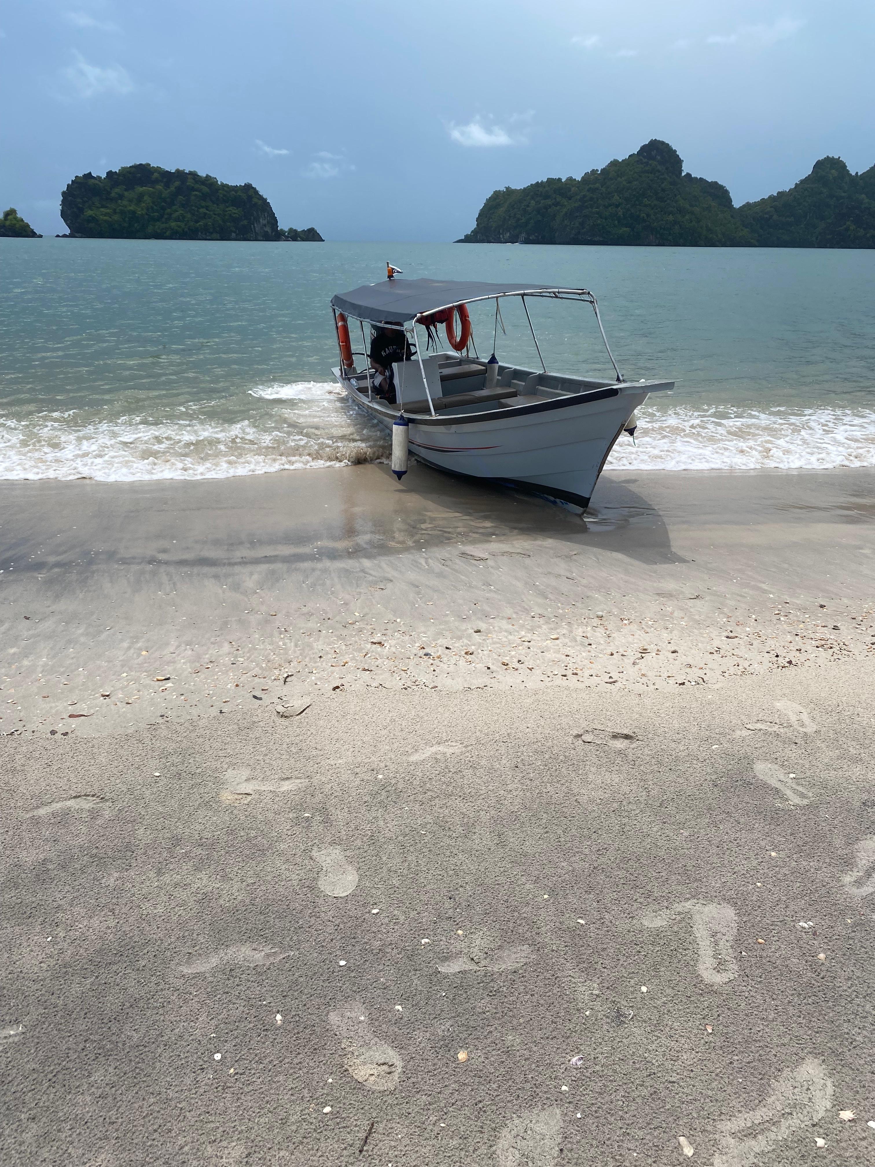 Mangrove tour boat drop off at the resort beach