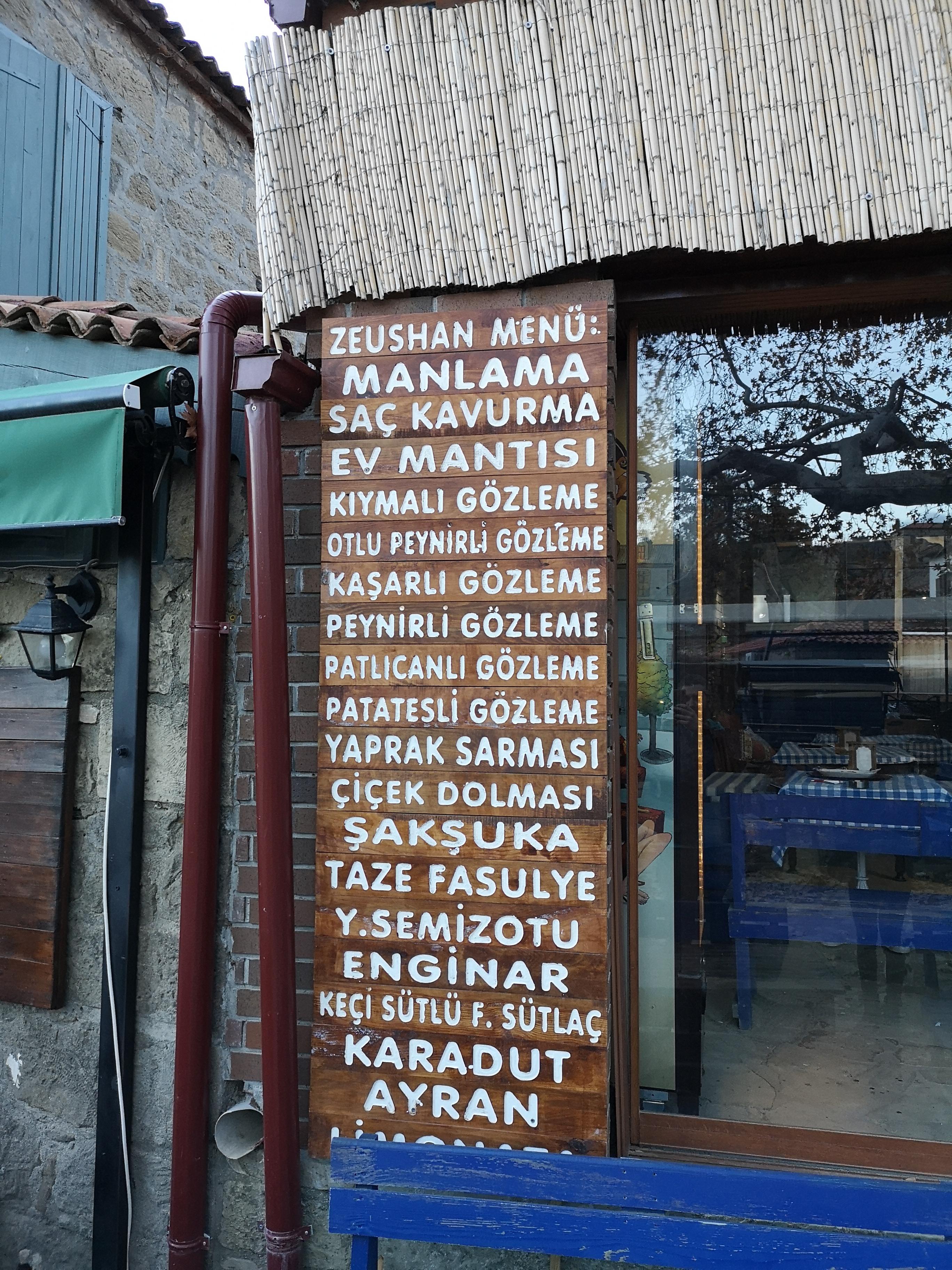 Zeushan Menu