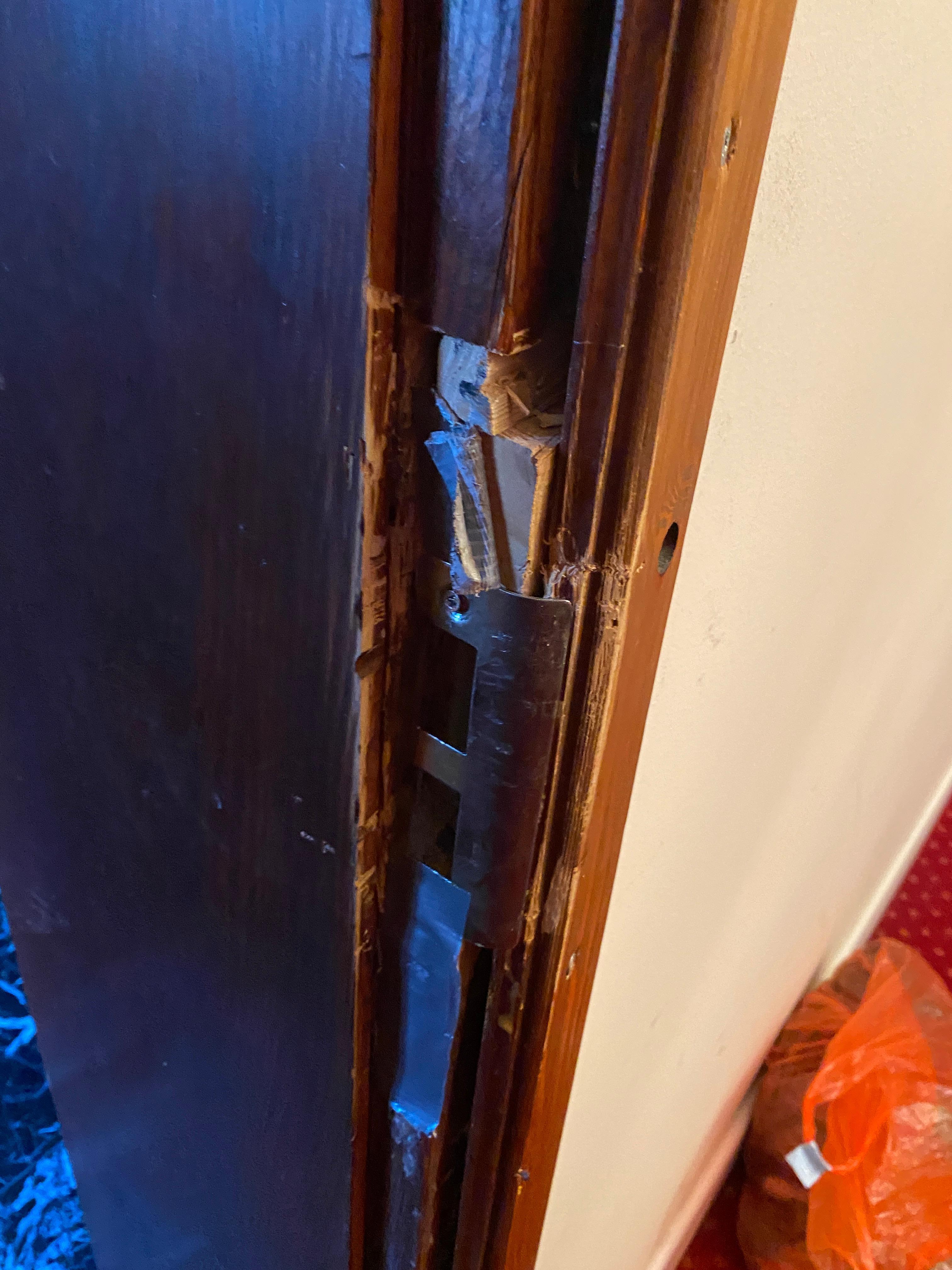 Door frame is damaged.