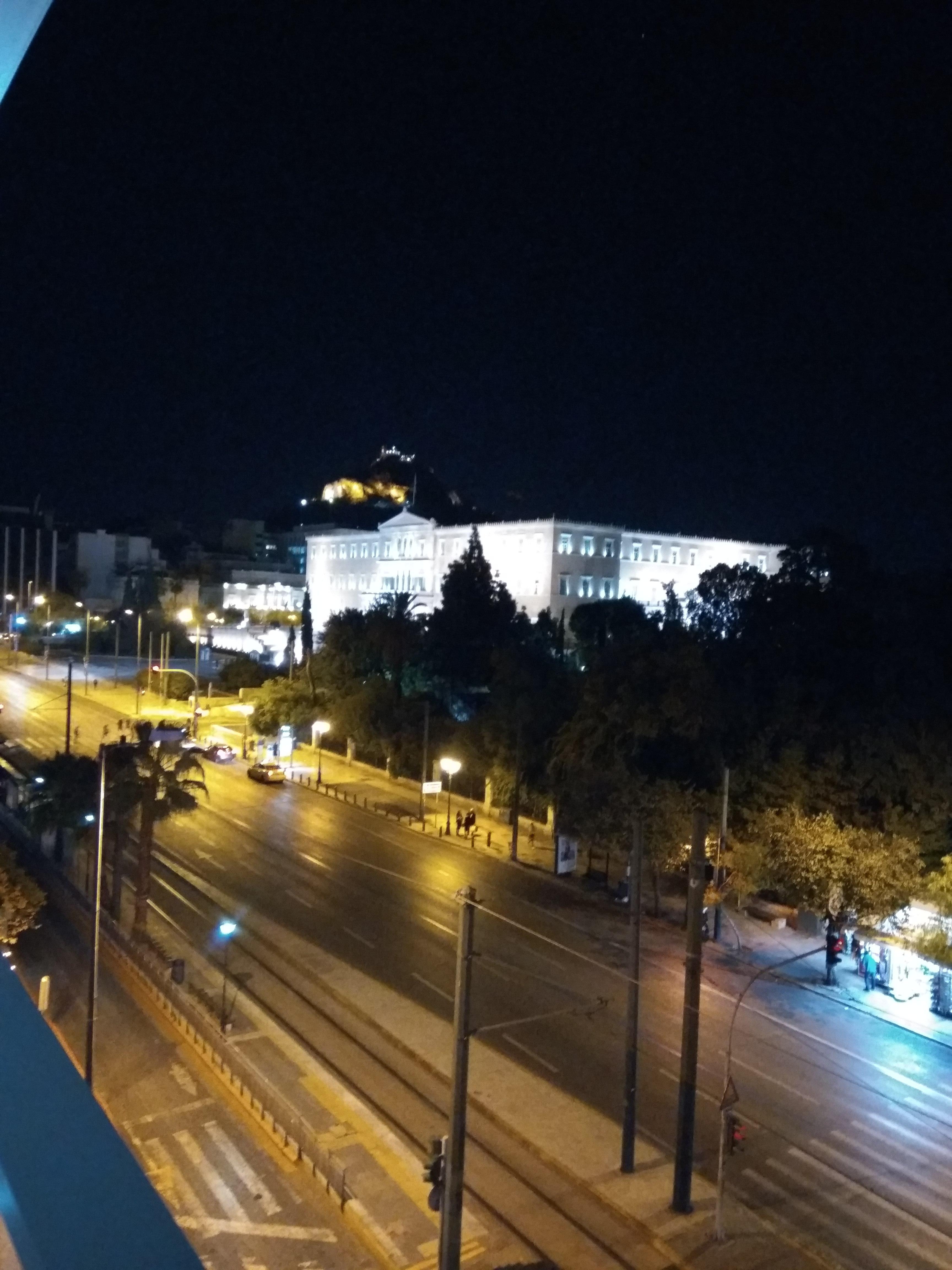 View from hotel balcony parliament and mountain