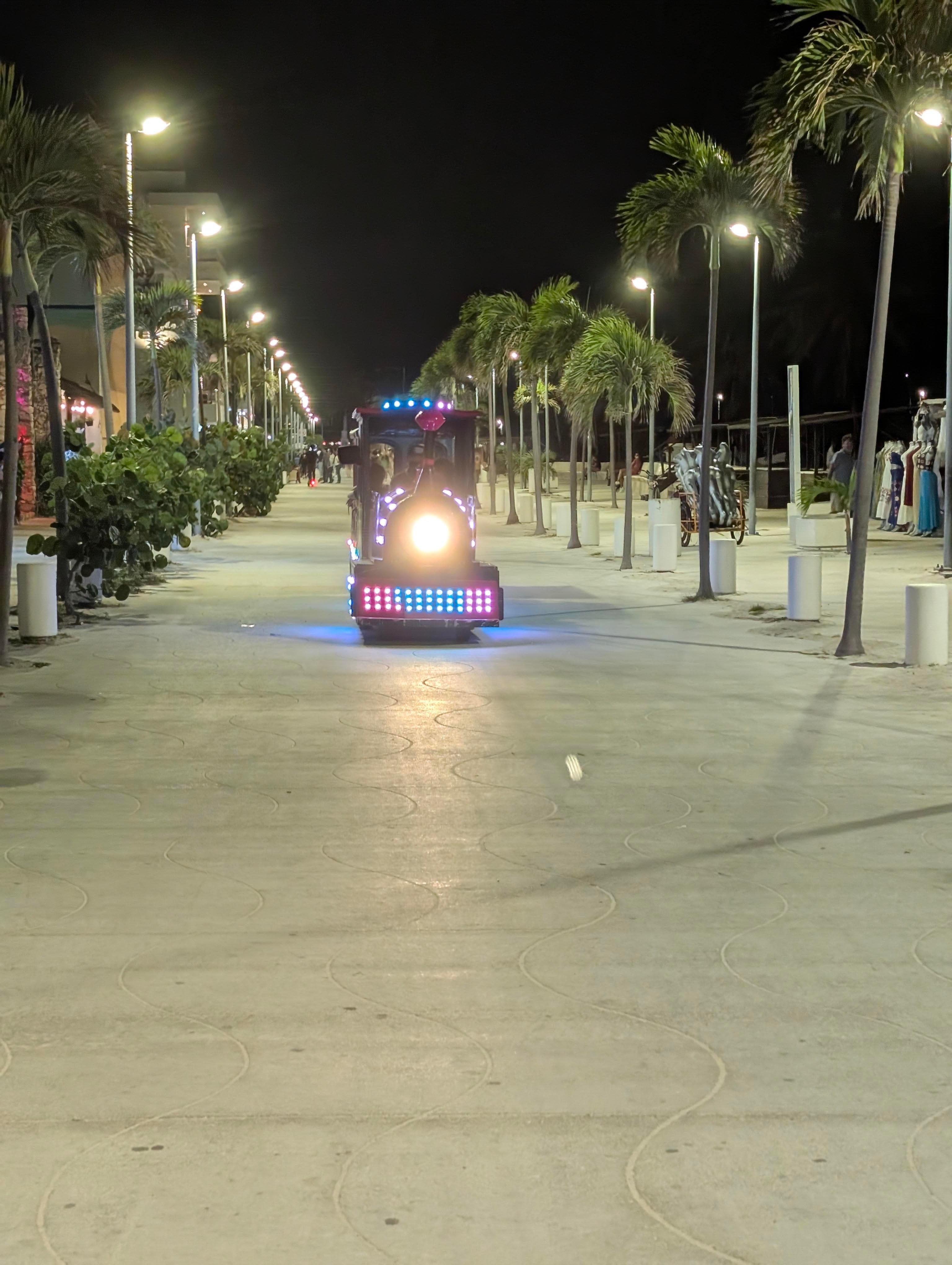 Train at night on the Progreso Malecon 