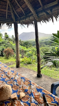 From from Breakfast table with fresh fruits, bred and jam