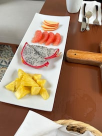 Freshly cut fruits served with breakfast.