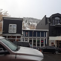 7 eleven, and a background that looks like a cute snow globe; on main street