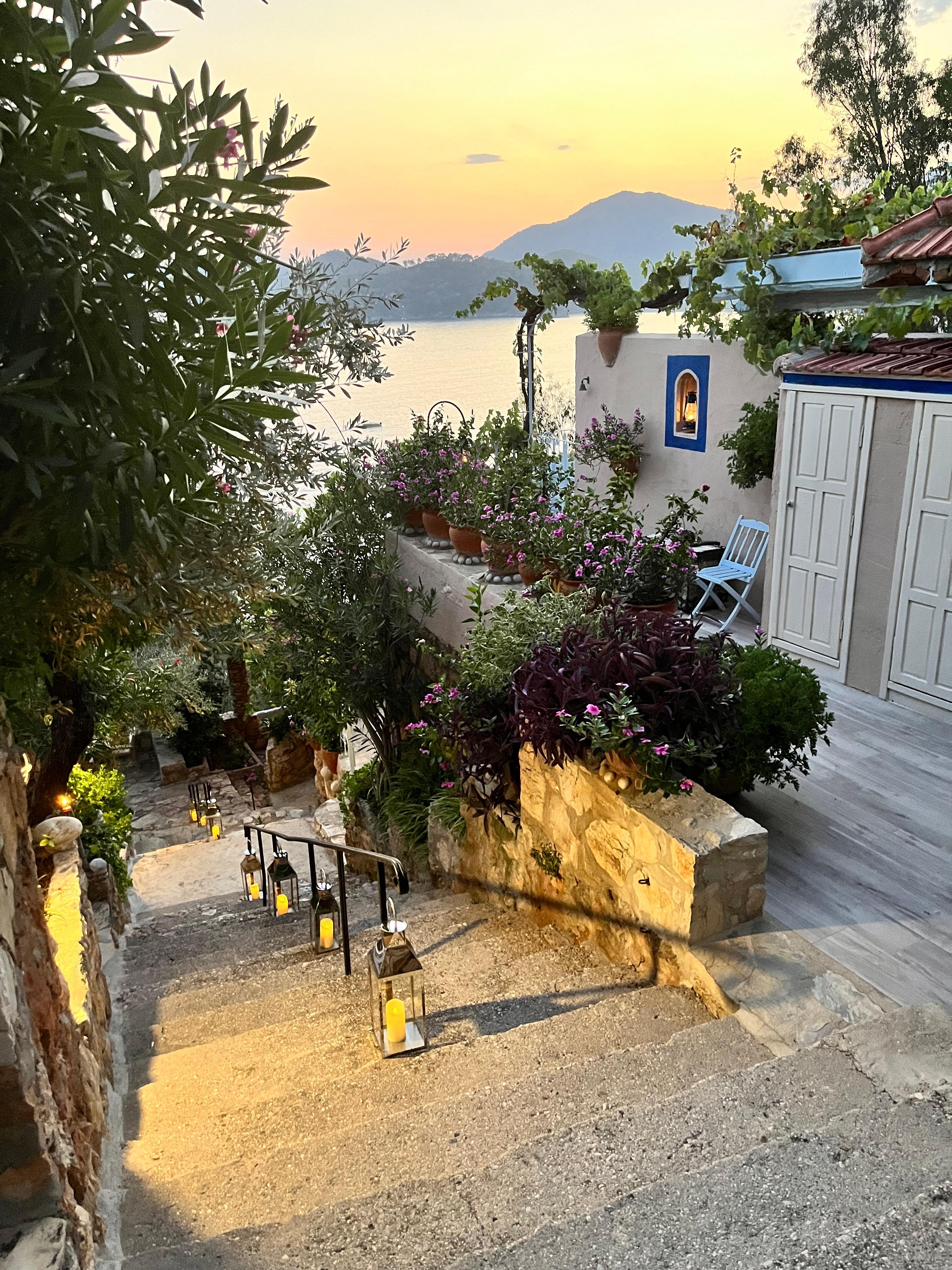 Lovely lanterns every evening lighting the way down to the dining terrace