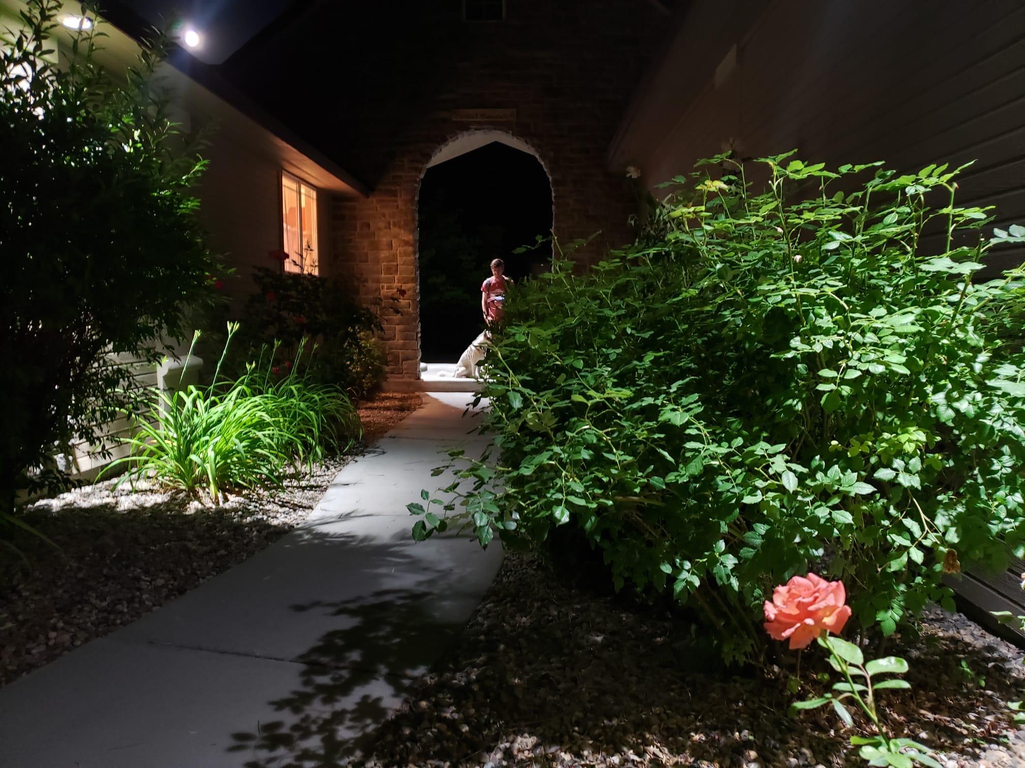 Moonrise over the entry archway. 