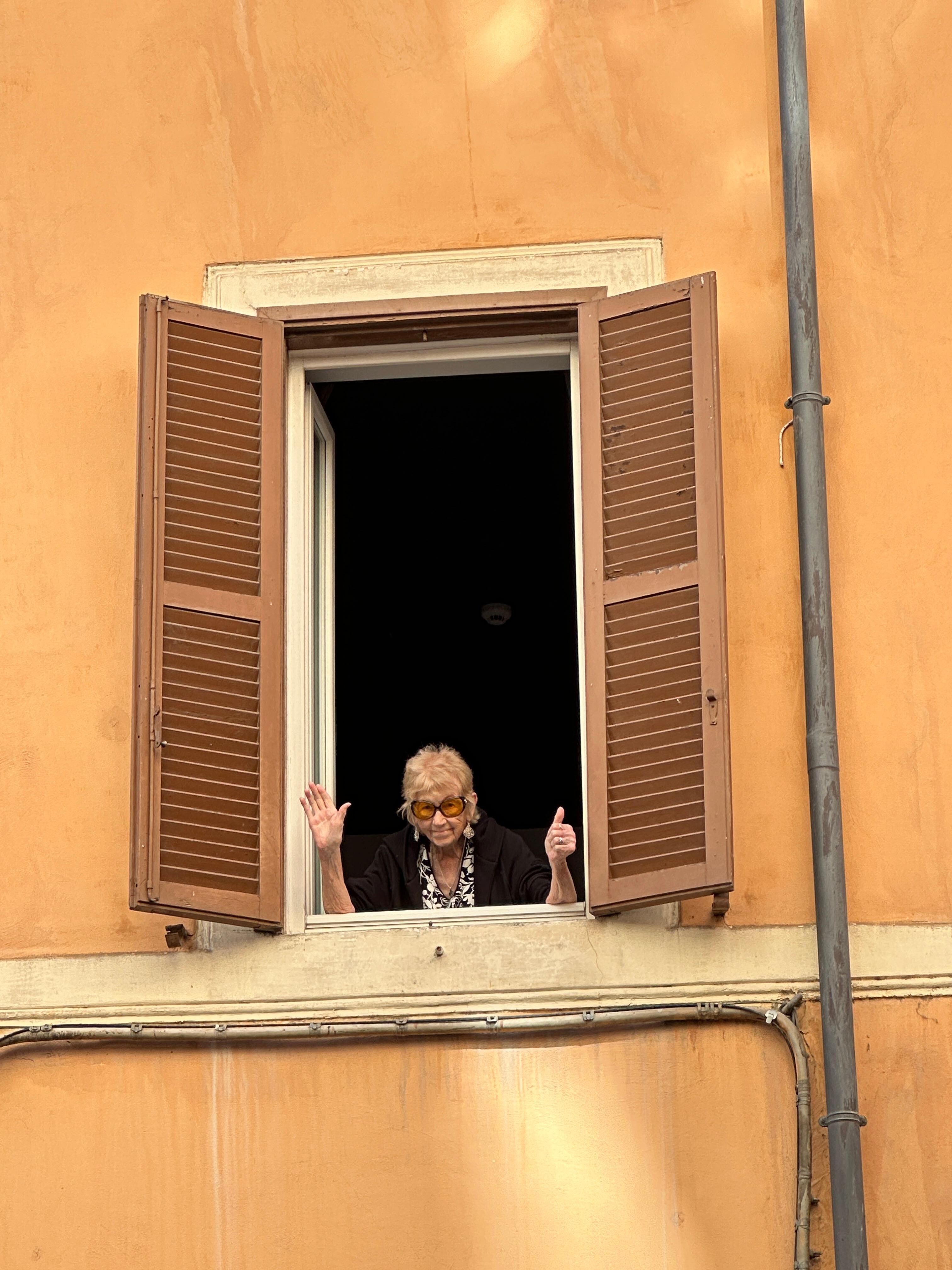 Mom in the window of room 103 