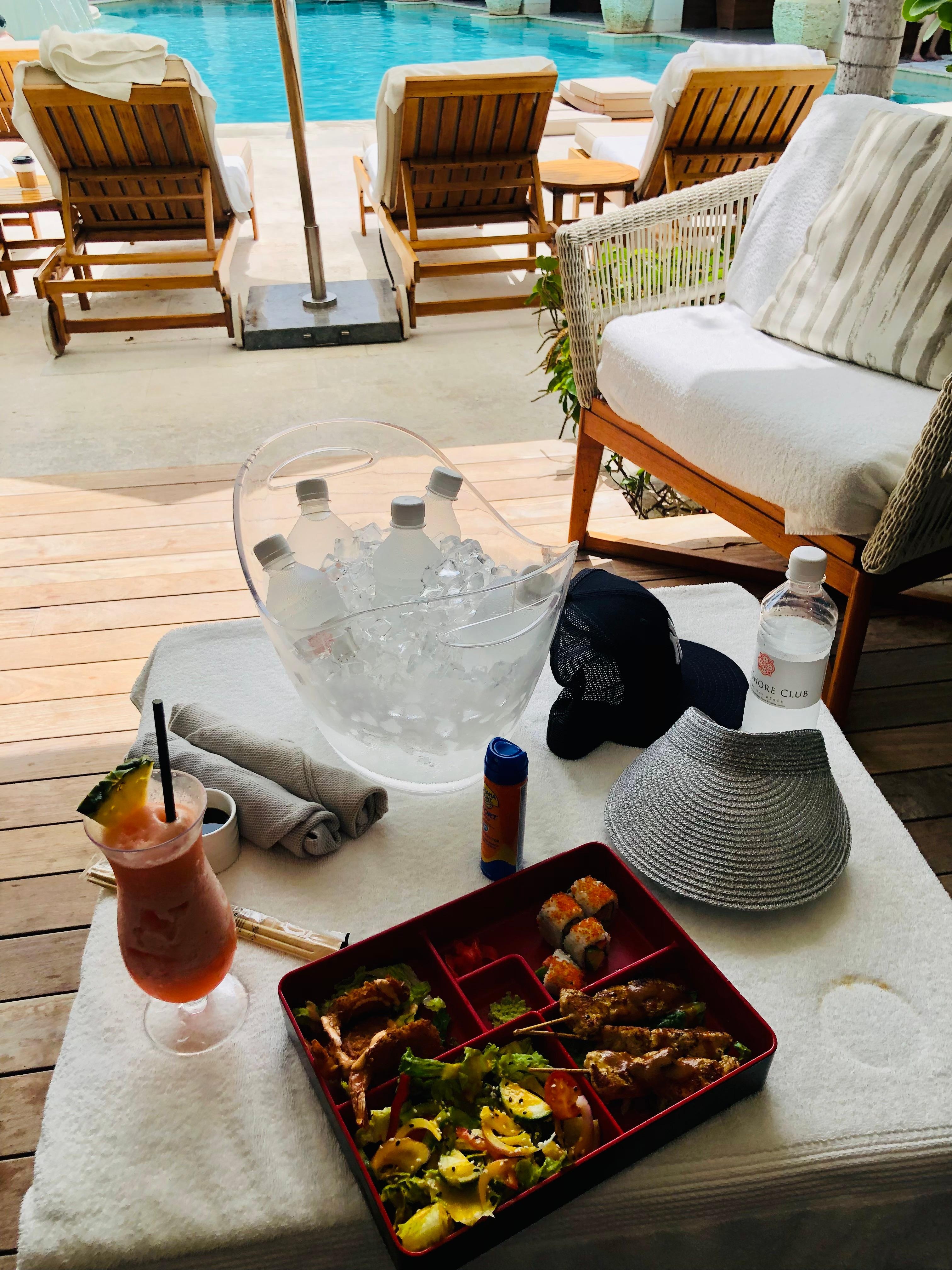 Inside the cabana at the main pool
