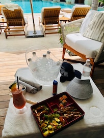 Inside the cabana at the main pool