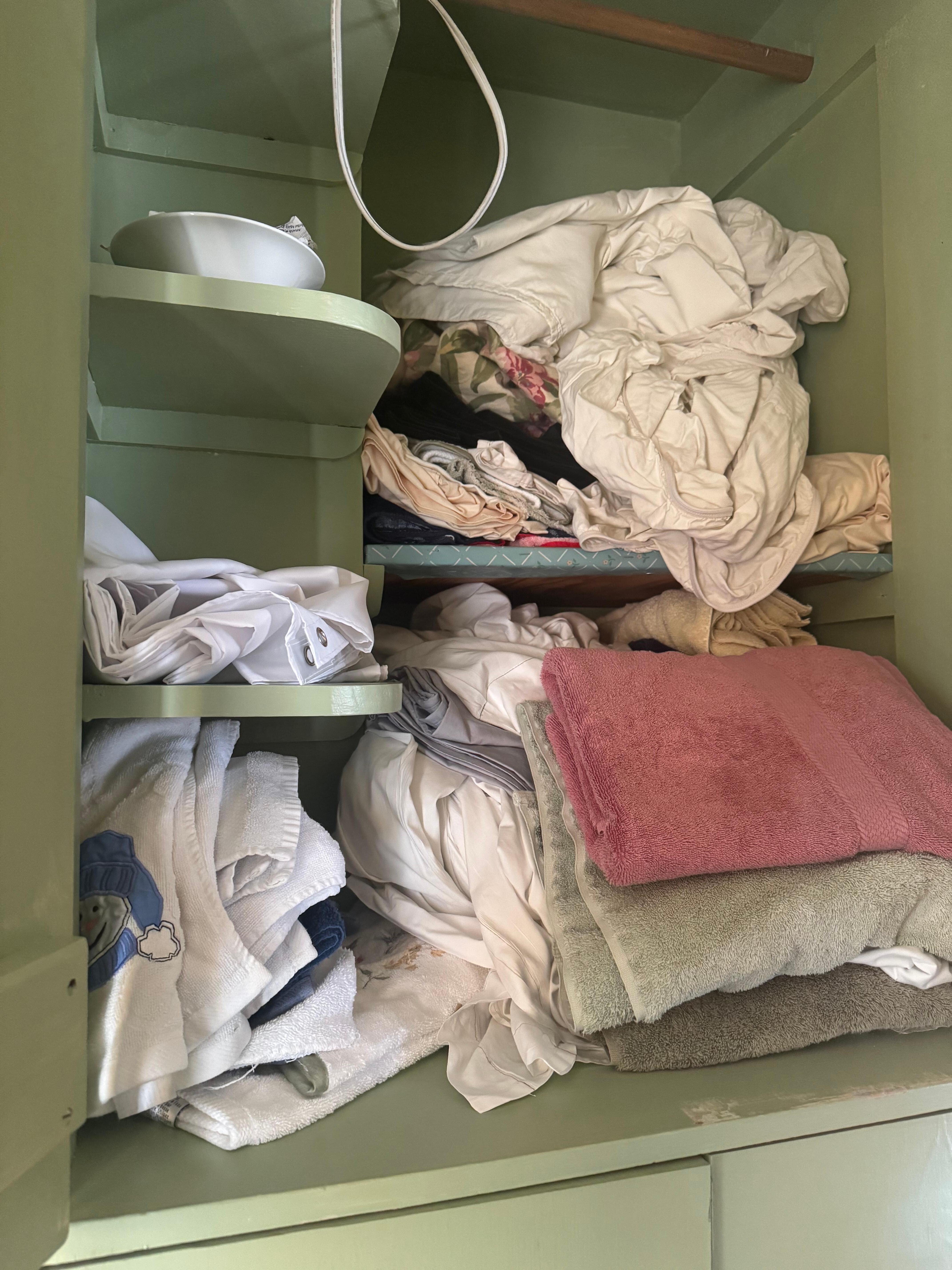 The extra linens and a mess