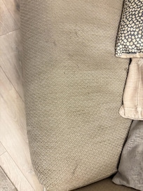 Stains on the sofas and dining chairs.