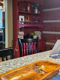 I'm kitchen area hutch full of random items