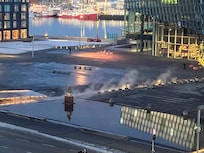 Hot spring water in front of Harpa concert hall