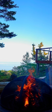Fire pit seating with lake view