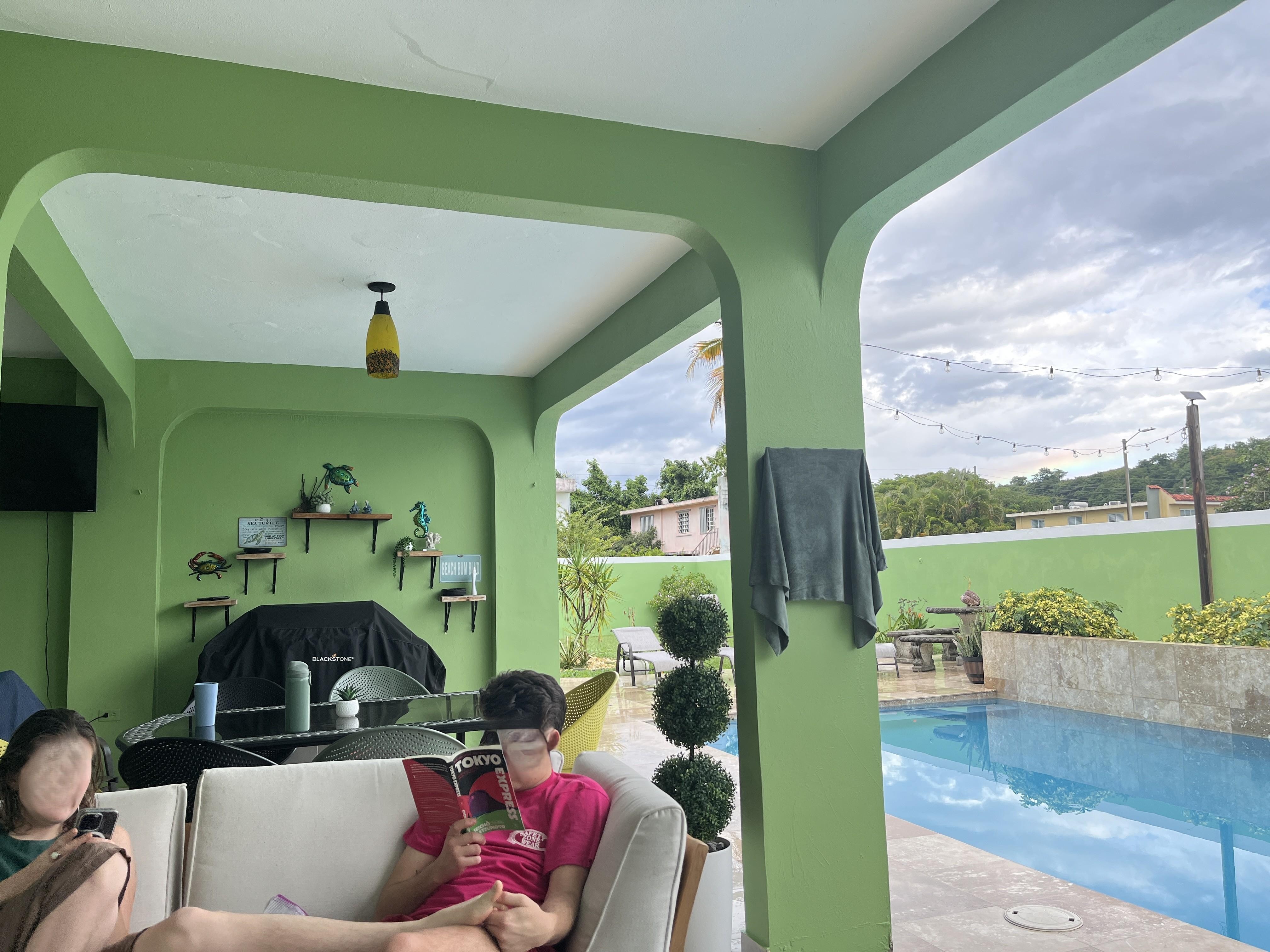 Relaxing by the pool after a day of travel -- a favorite spot.