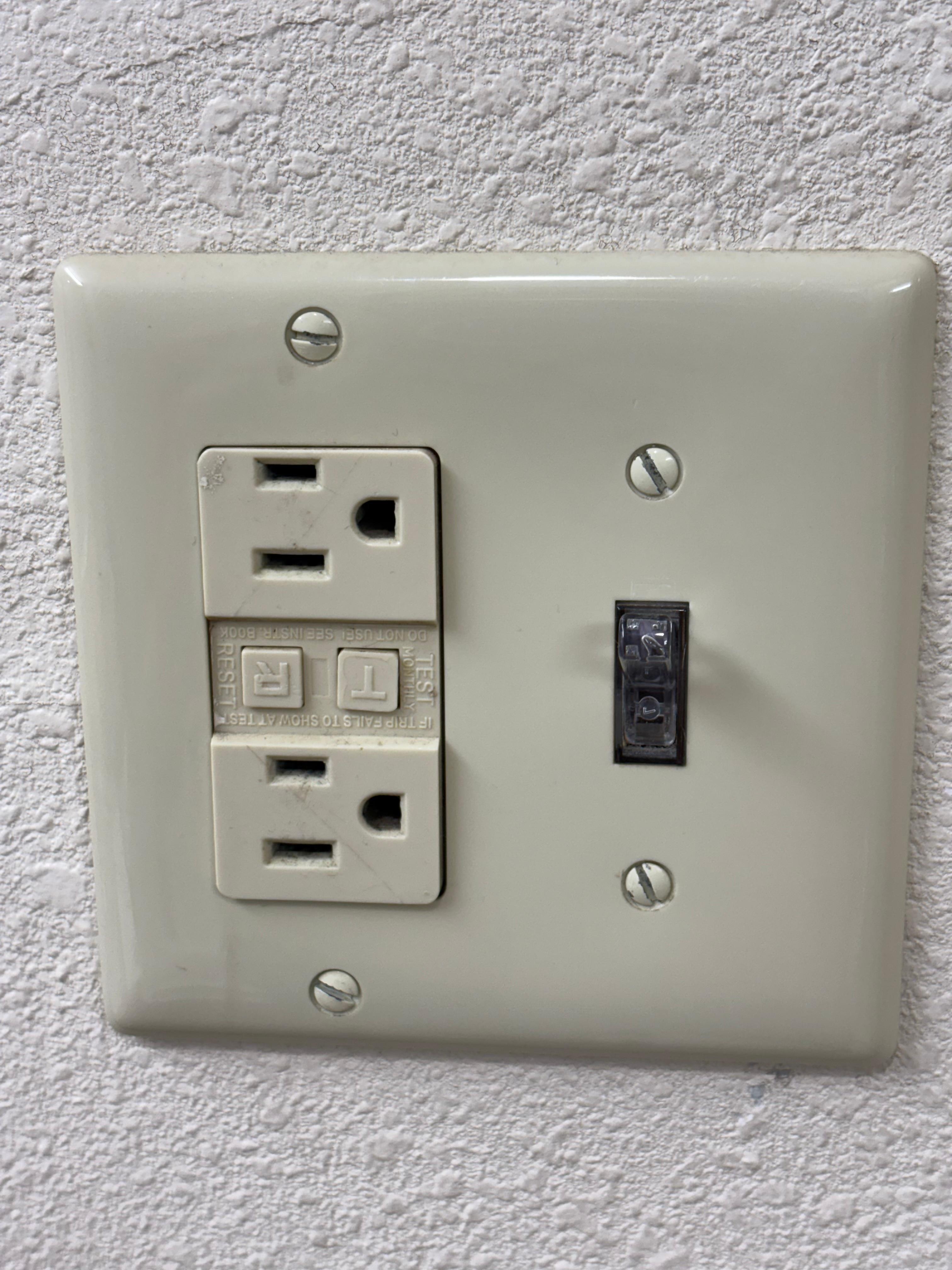 Bathroom switch did not work could not plug in blow dryer -404