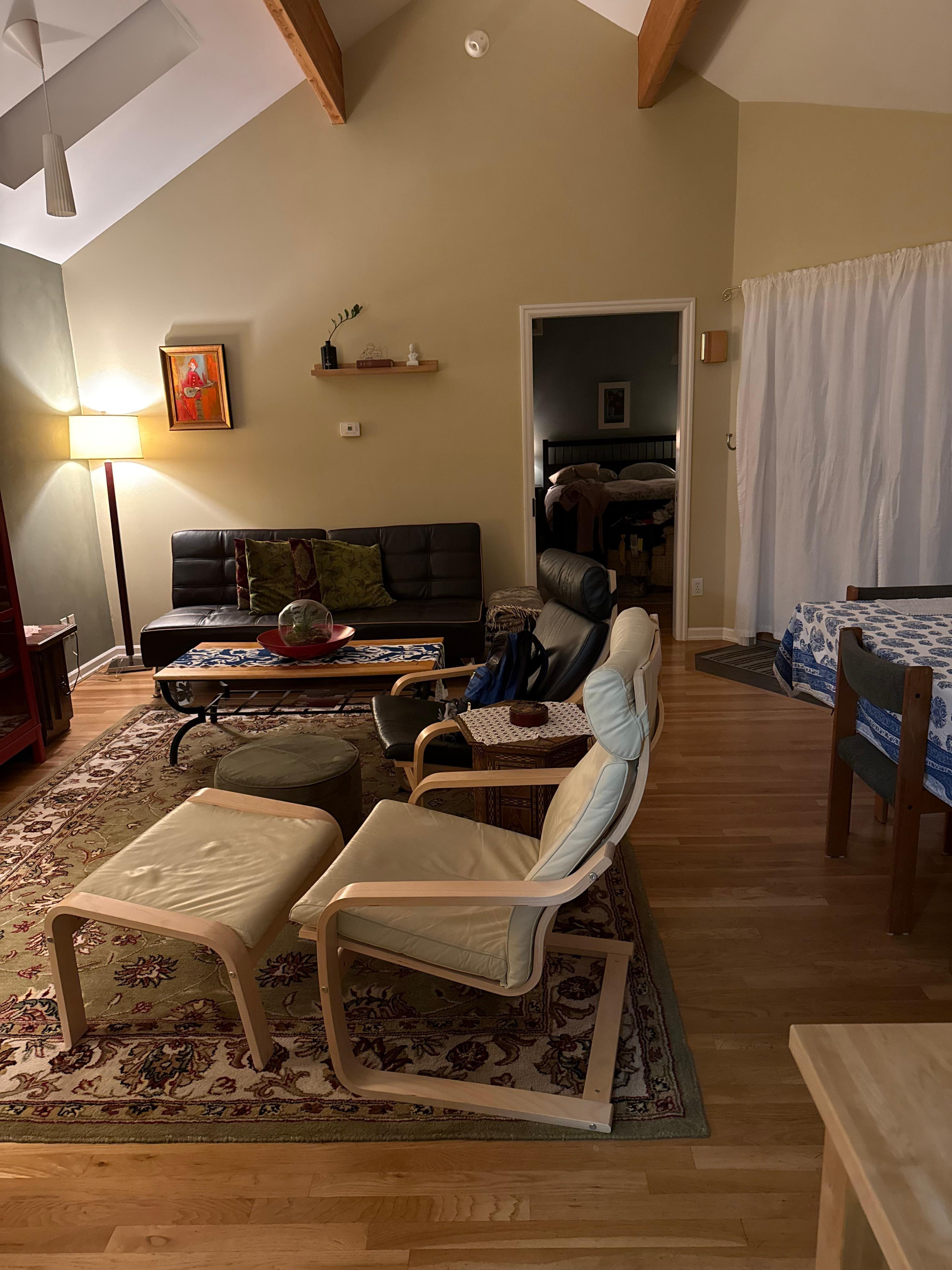 Living room looking towards private bedroom; sofa makes into a bed as well.