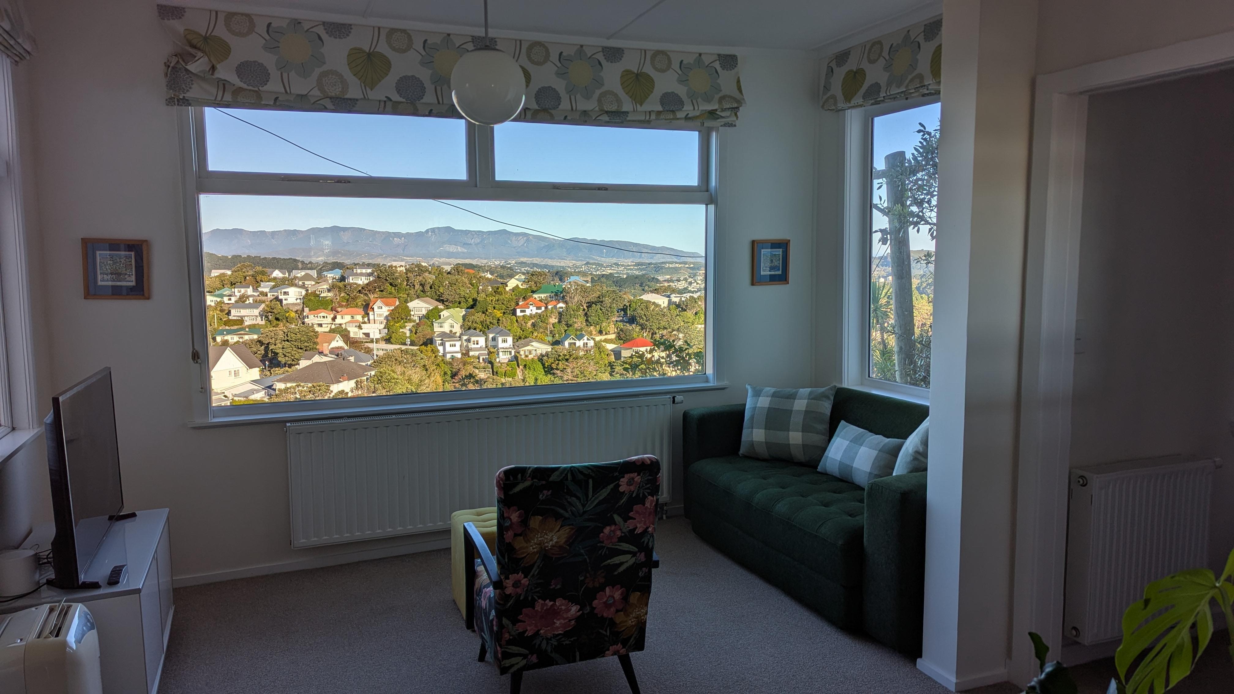 The living area and view over Wellington