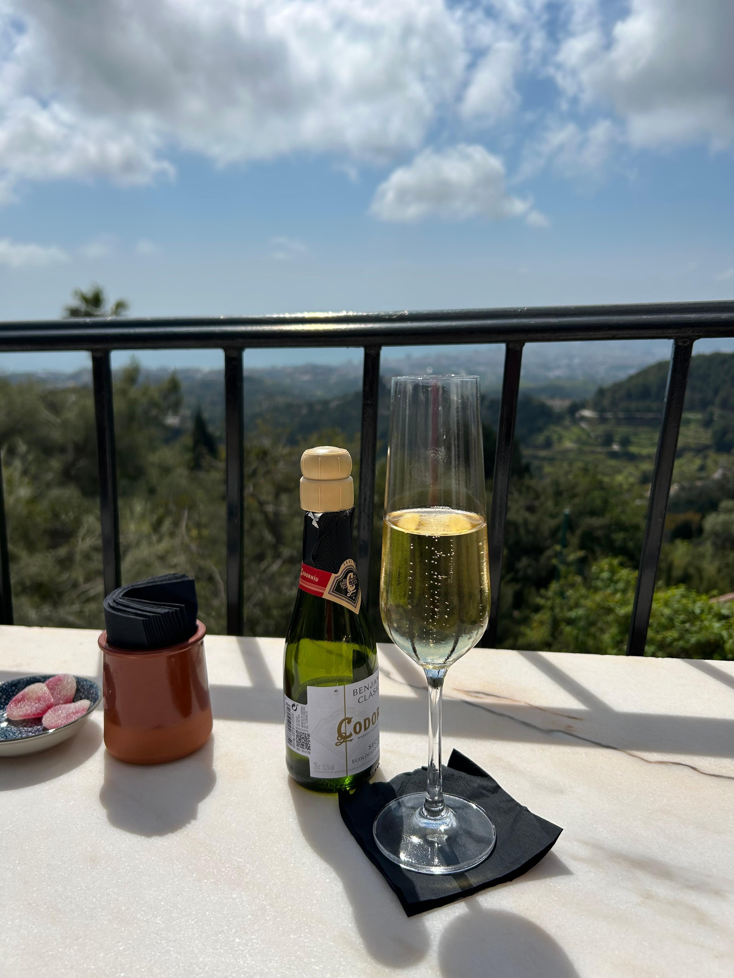 Bottle of fizz on arrival. Enjoyed on terrace with spectacular view 