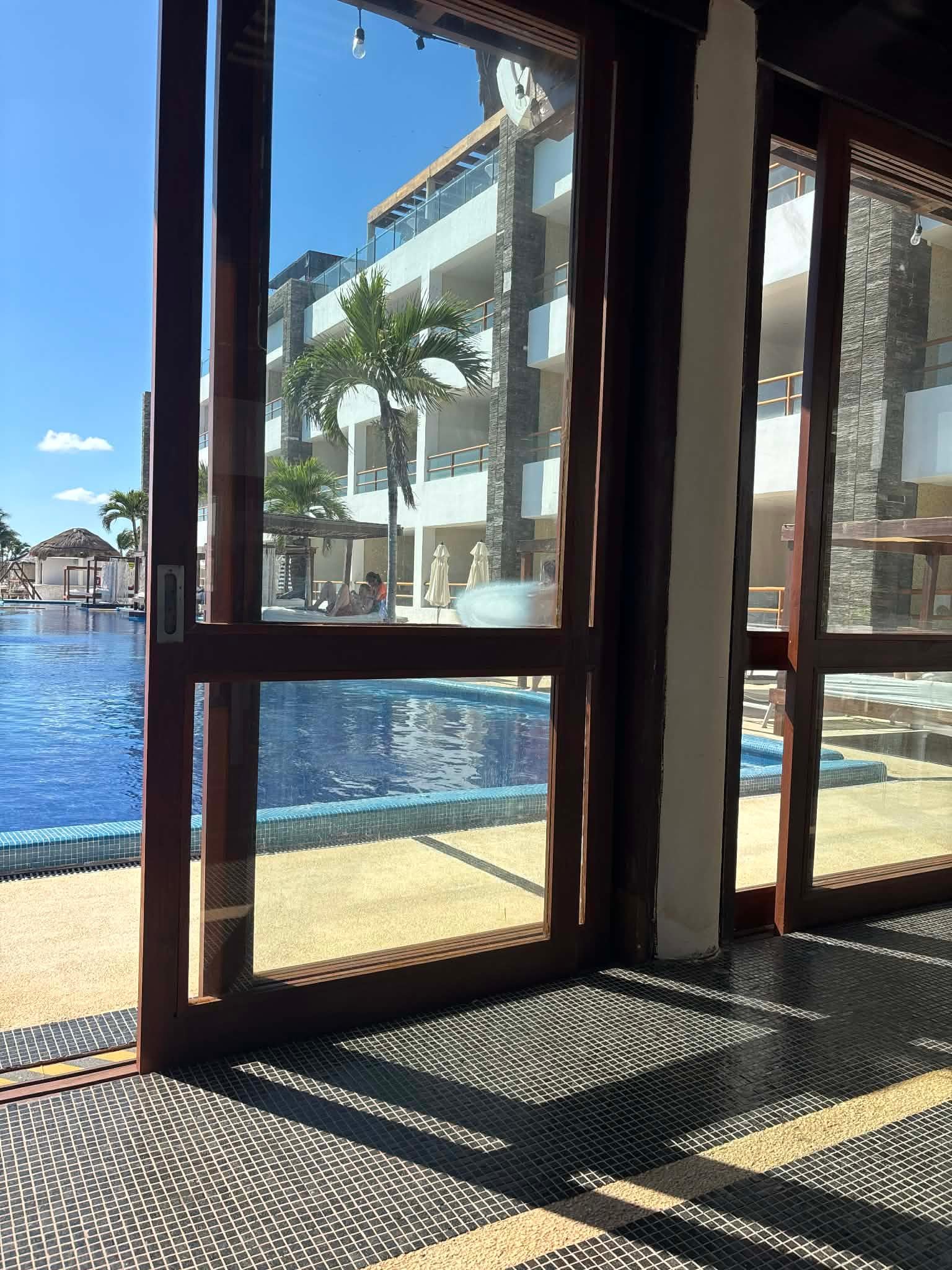 Looking out of the snack bar towards the pool