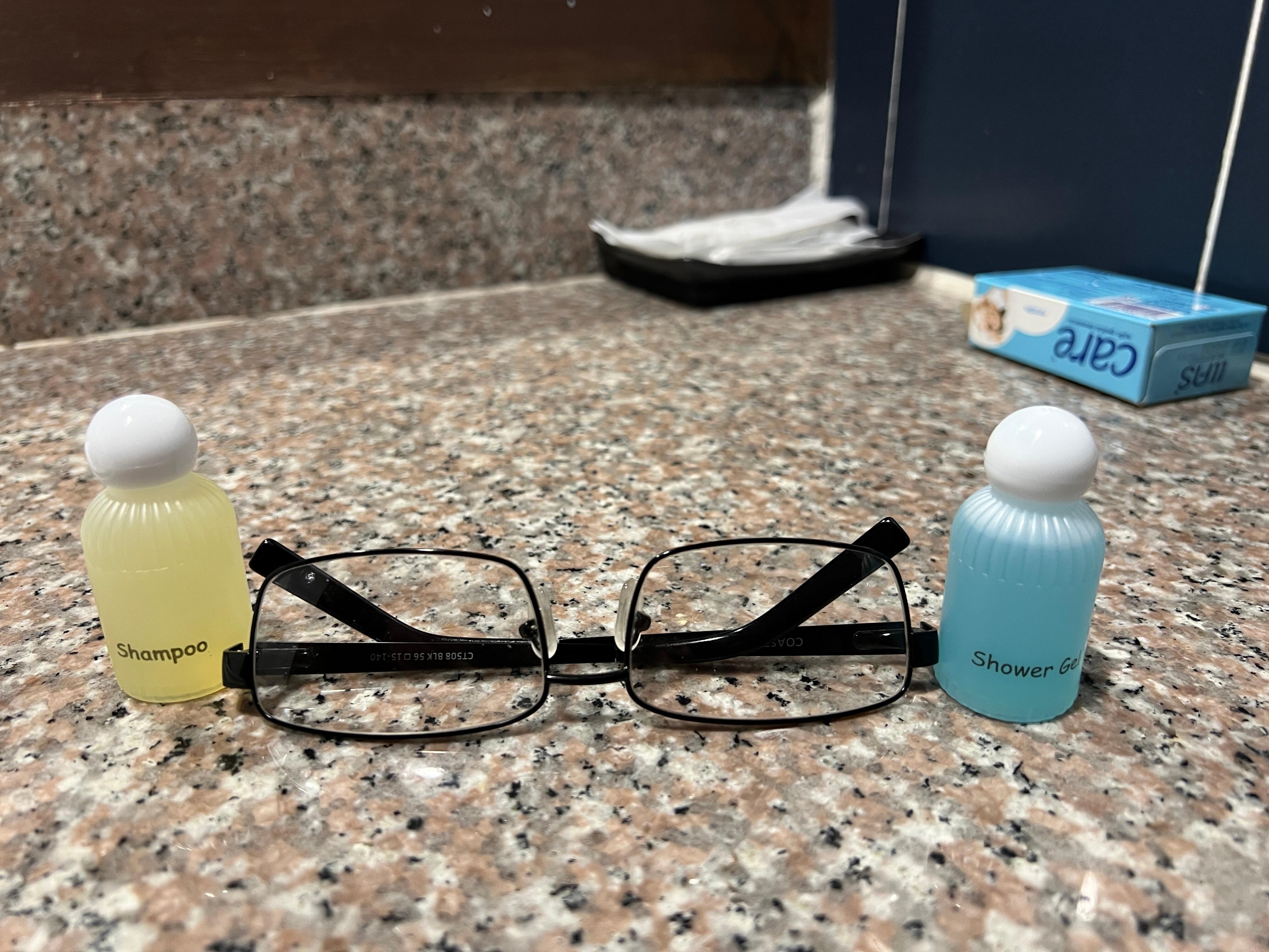 Miniature body wash and shampoo. Buy your own soap. 