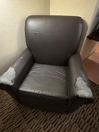 Leather chair in room was ripped up and nasty looking