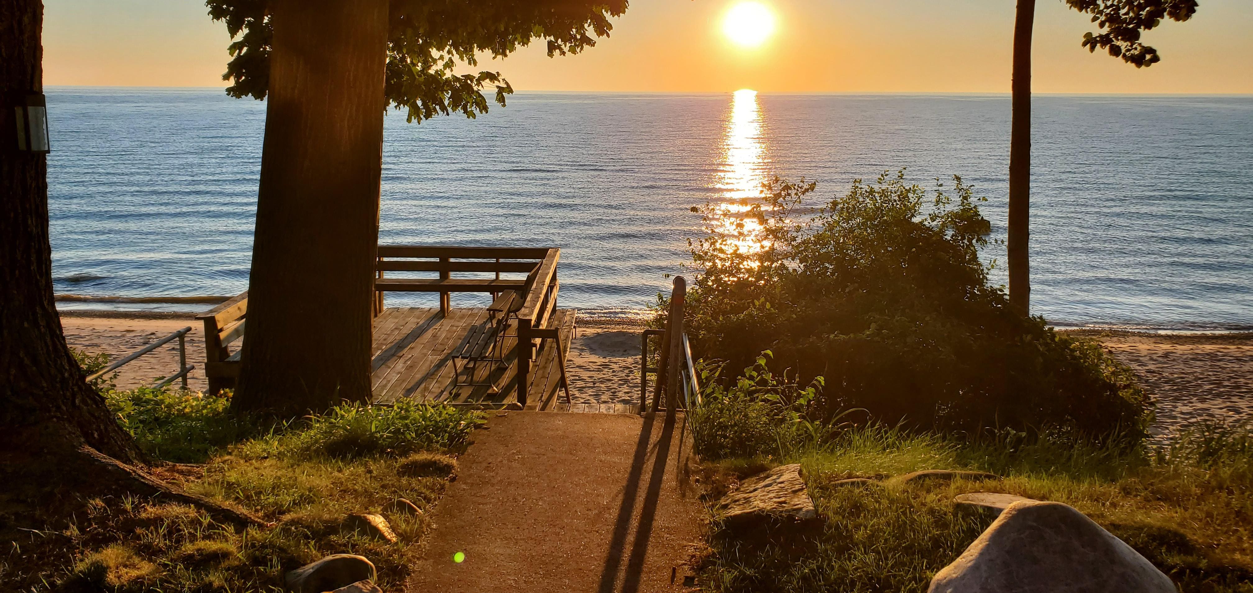Sunrise above the beach deck.