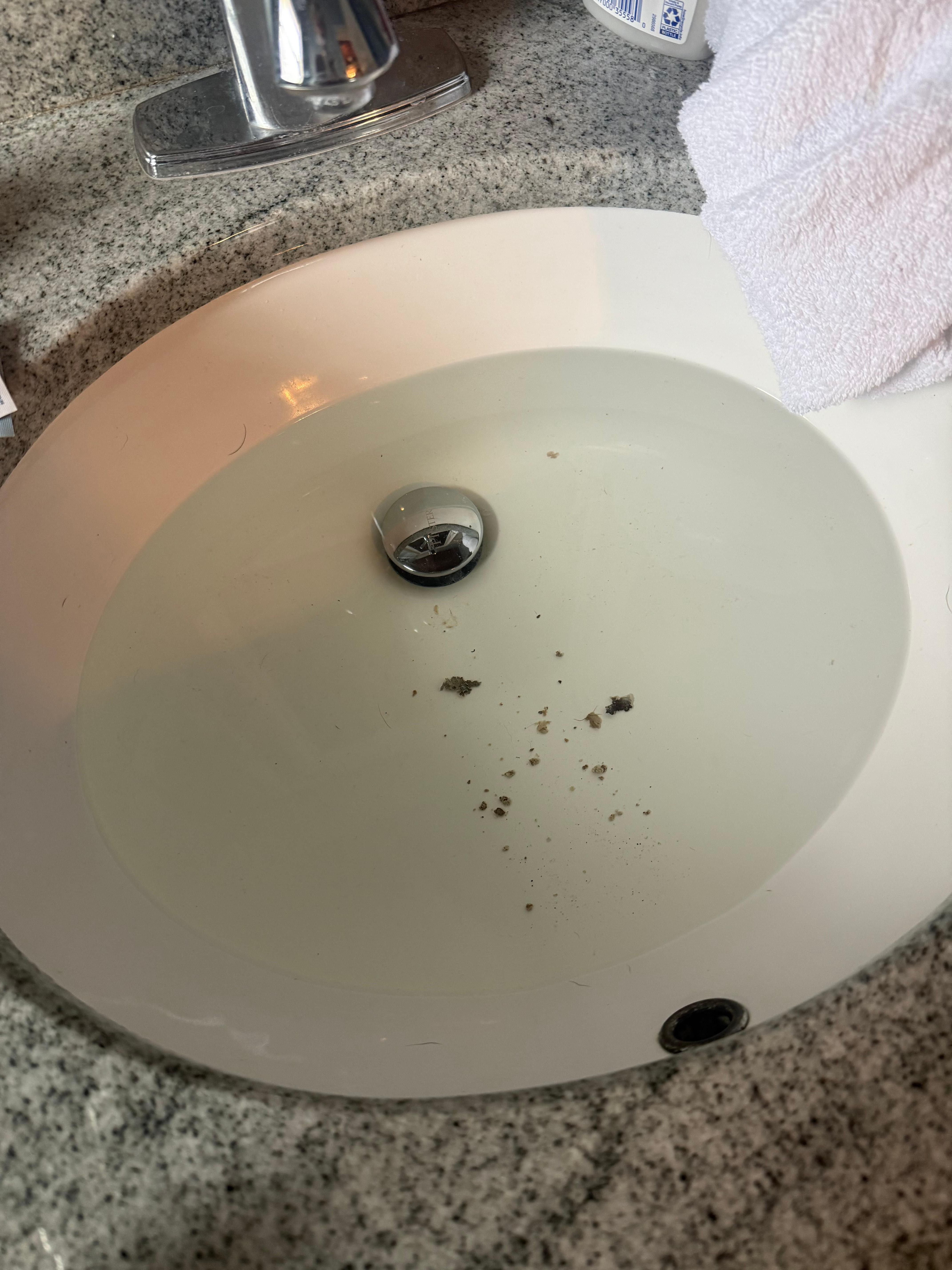 Dirt from sink in master bath, plus sink does not drain well, needs treated