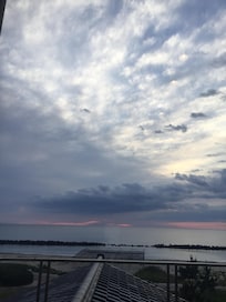 A view from the lobby at sunset.