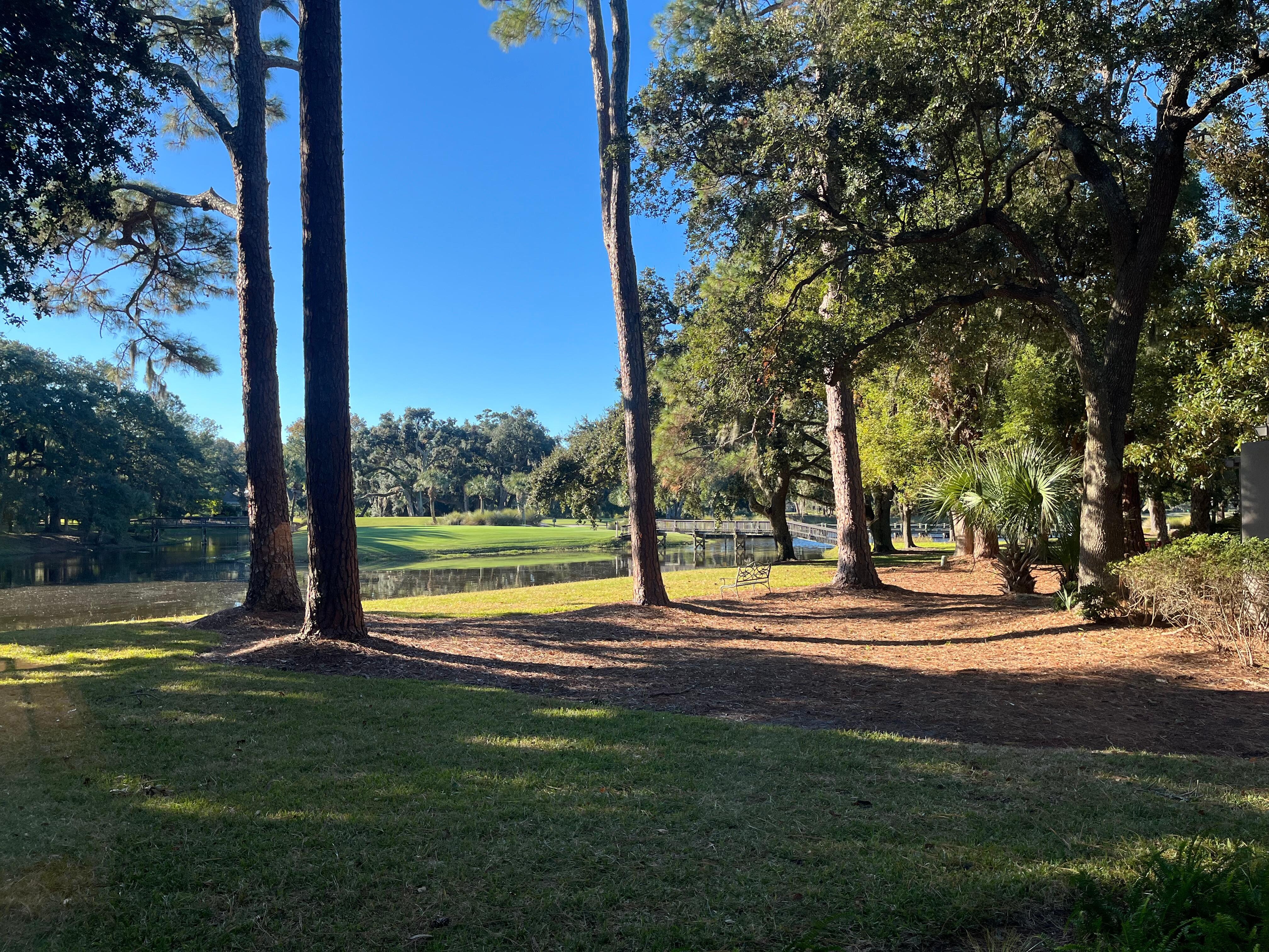 Nice view of golfers teeing off into the water. : )